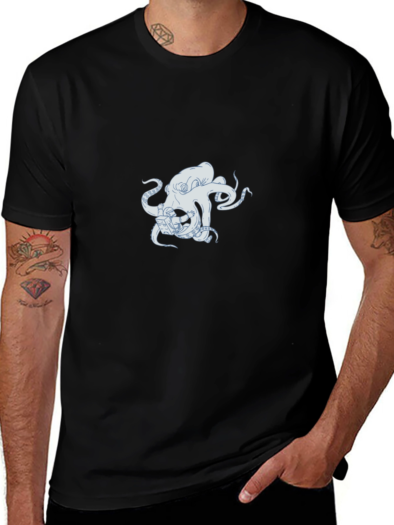 Variant 3 of Octopus Astronaut Graphic Black T-Shirt