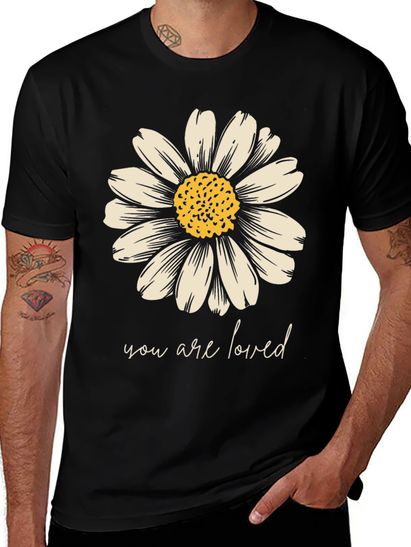Variant 19 of Daisy Graphic Tee - You Are Loved Black T-Shirt