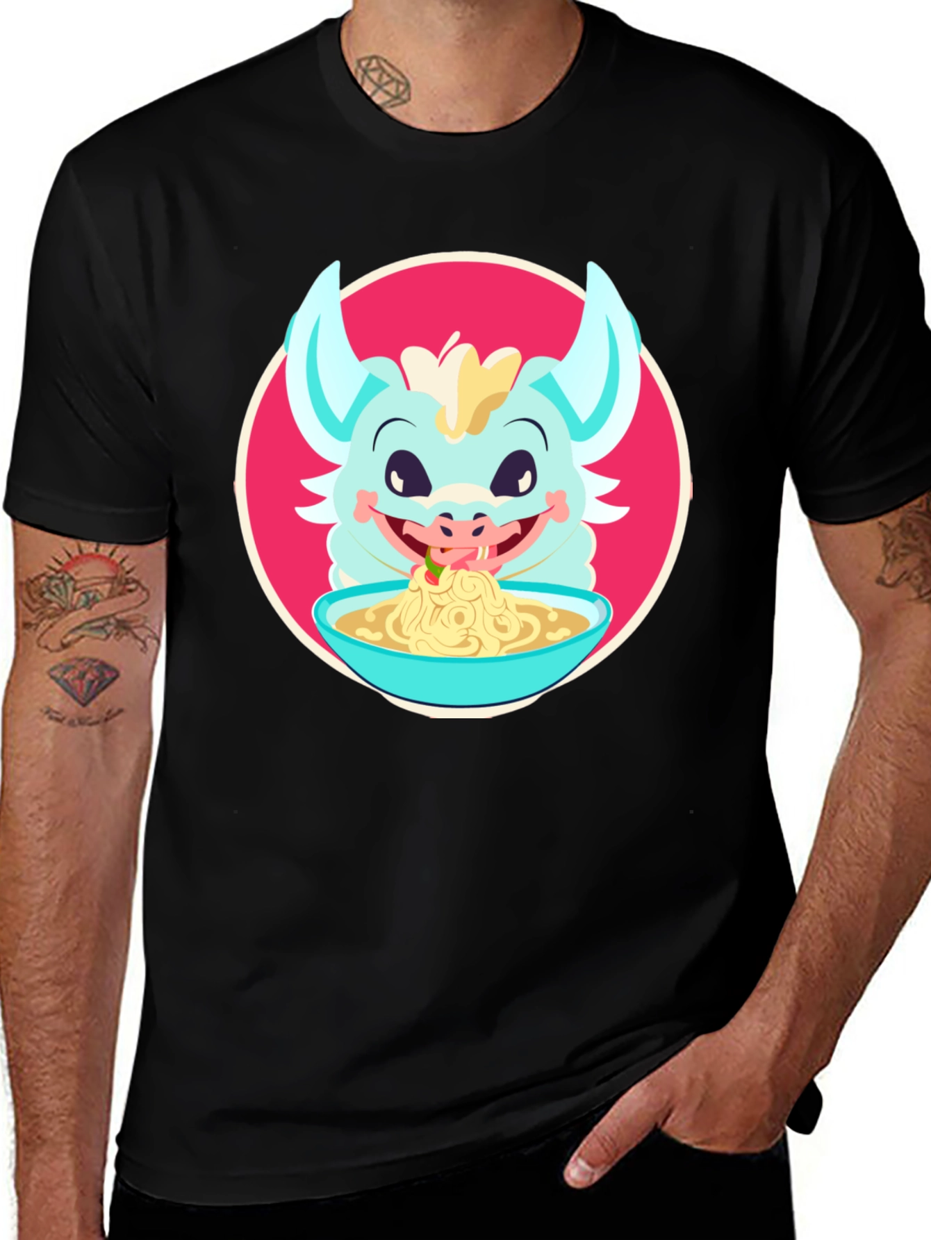 Variant 29 of Dragon Eating Ramen T-Shirt - Cute Cartoon Graphic Tee