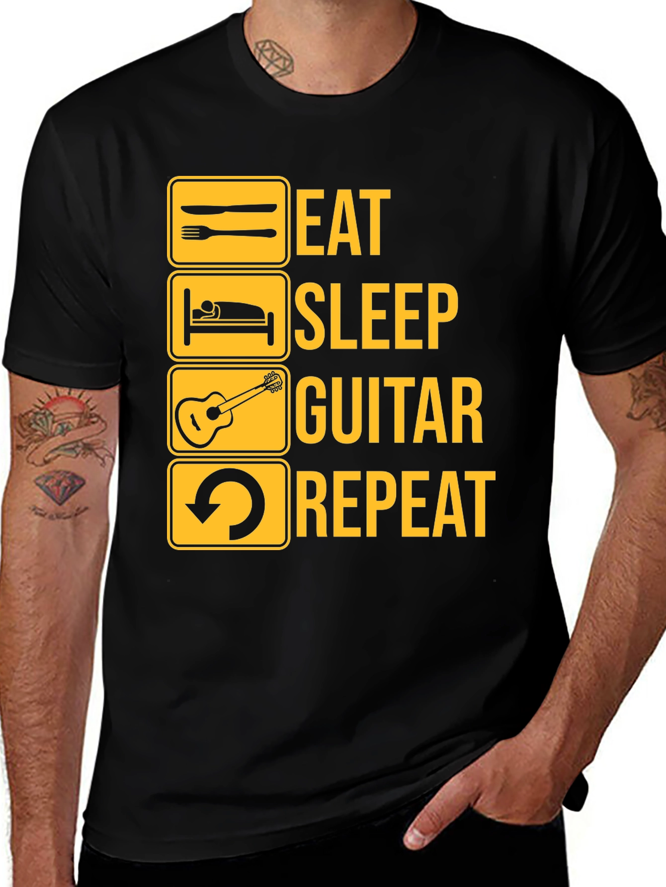 Variant 22 of Eat Sleep Guitar Repeat Graphic Tee - Musician T-Shirt