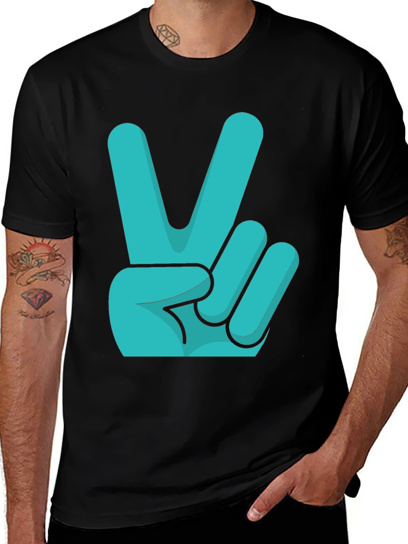 Variant 8 of Peace Sign Graphic Tee - Black Cotton T-Shirt