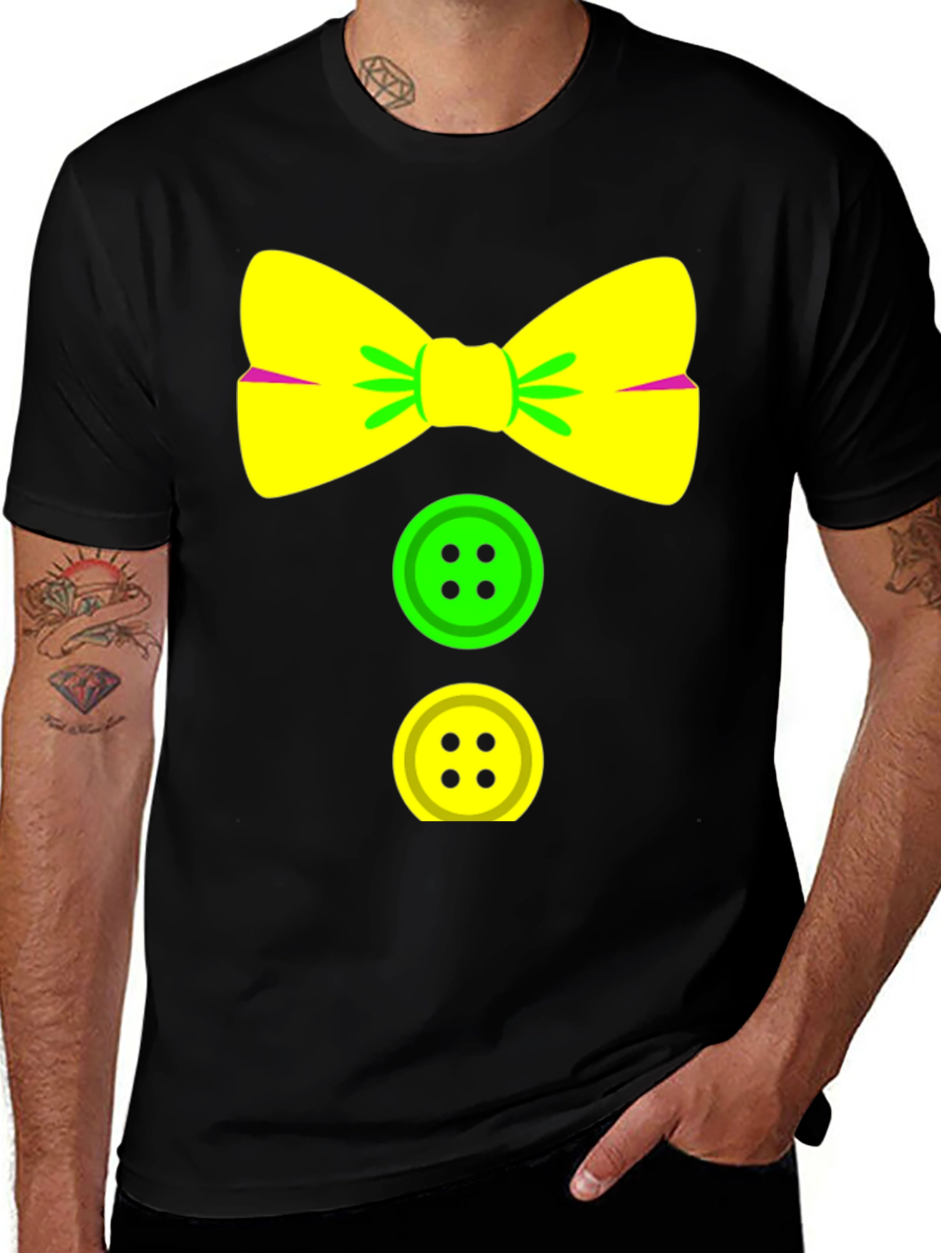 Variant 16 of Clown Bow Tie & Buttons Graphic Tee - Black