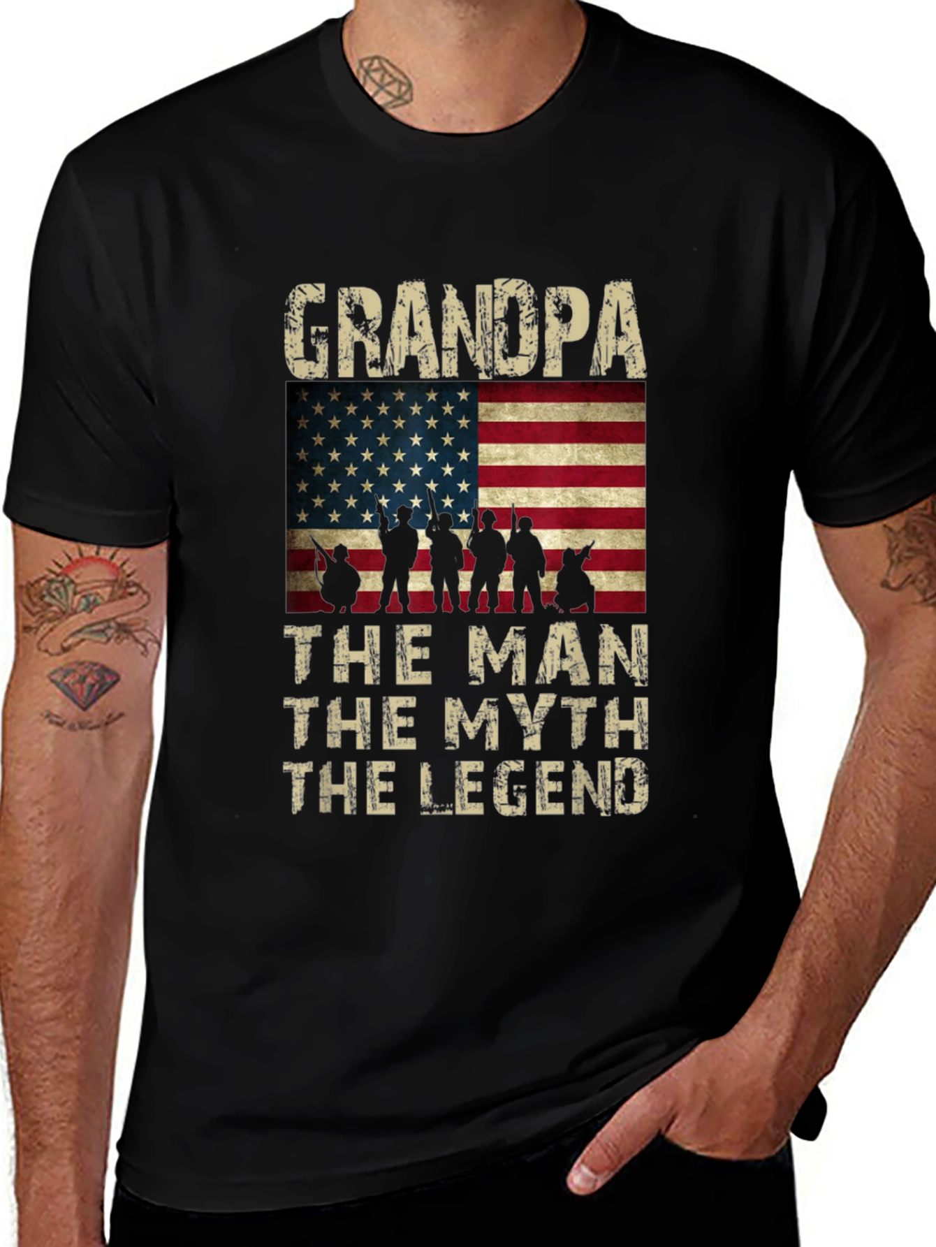 Variant 13 of Grandpa The Man Myth Legend American Flag Graphic Tee