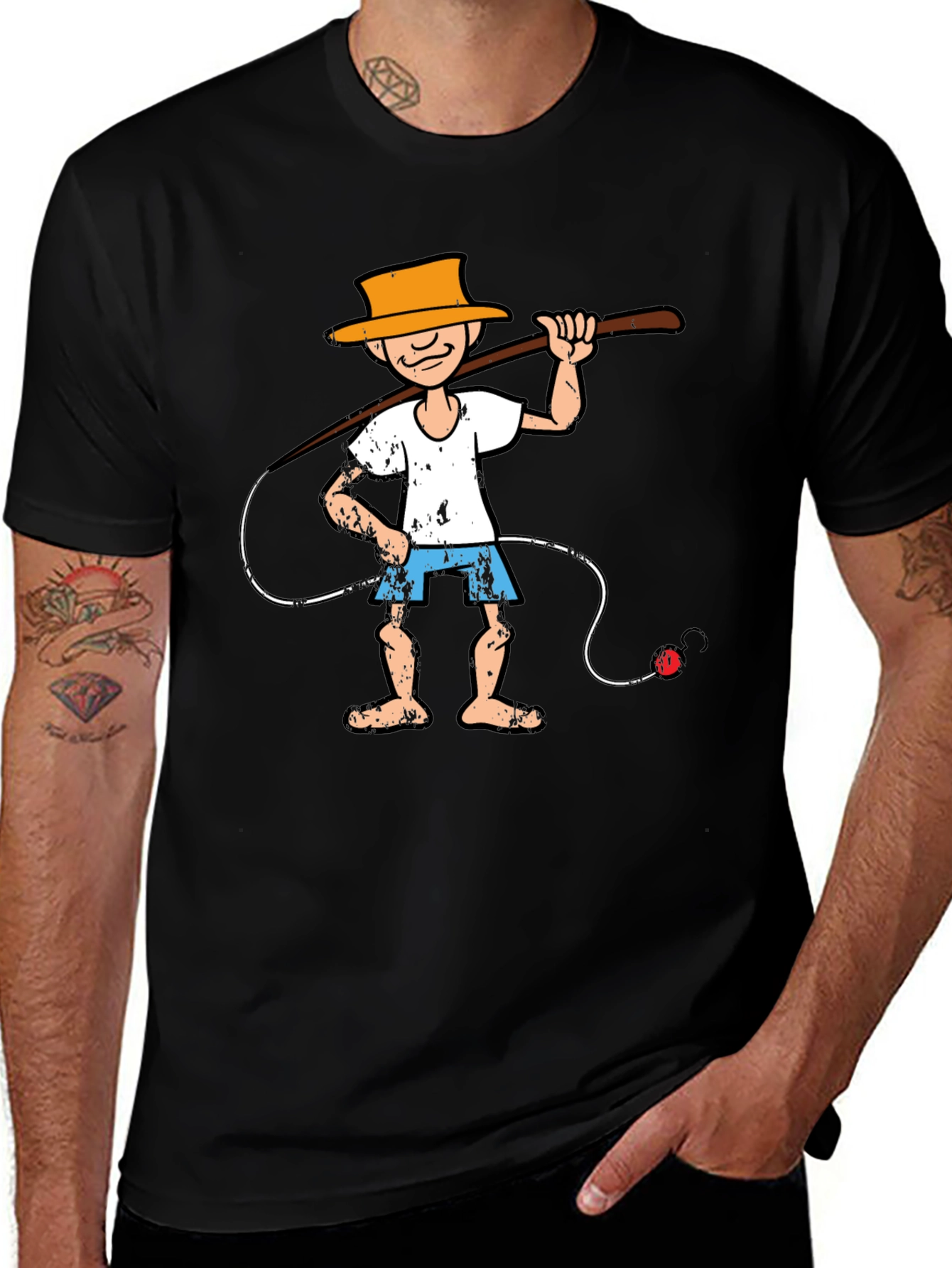 Variant 14 of Cartoon Fisherman Graphic Tee - Unique Humor T-Shirt