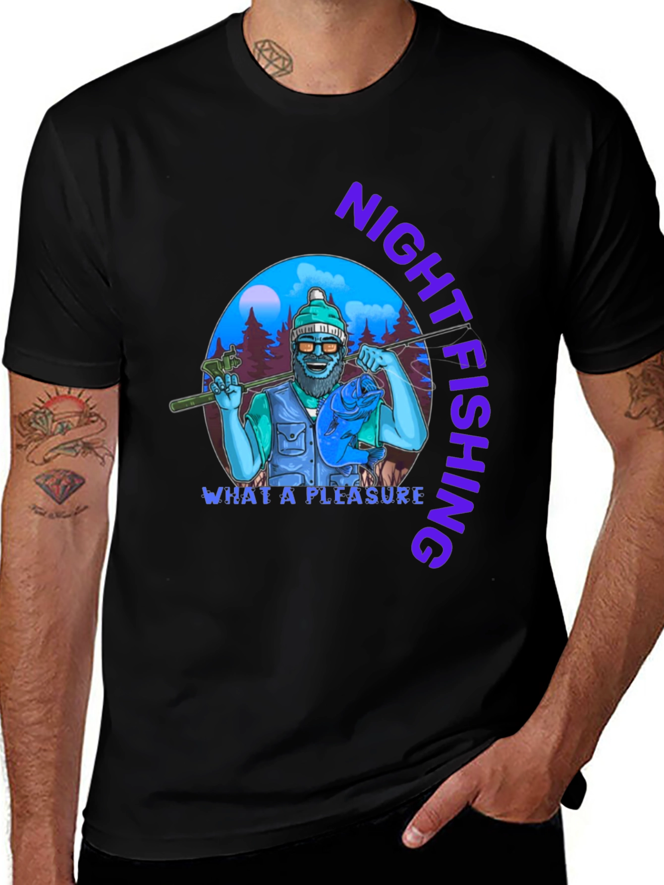 Variant 22 of Night Fishing T-Shirt - Unique Fisherman Design
