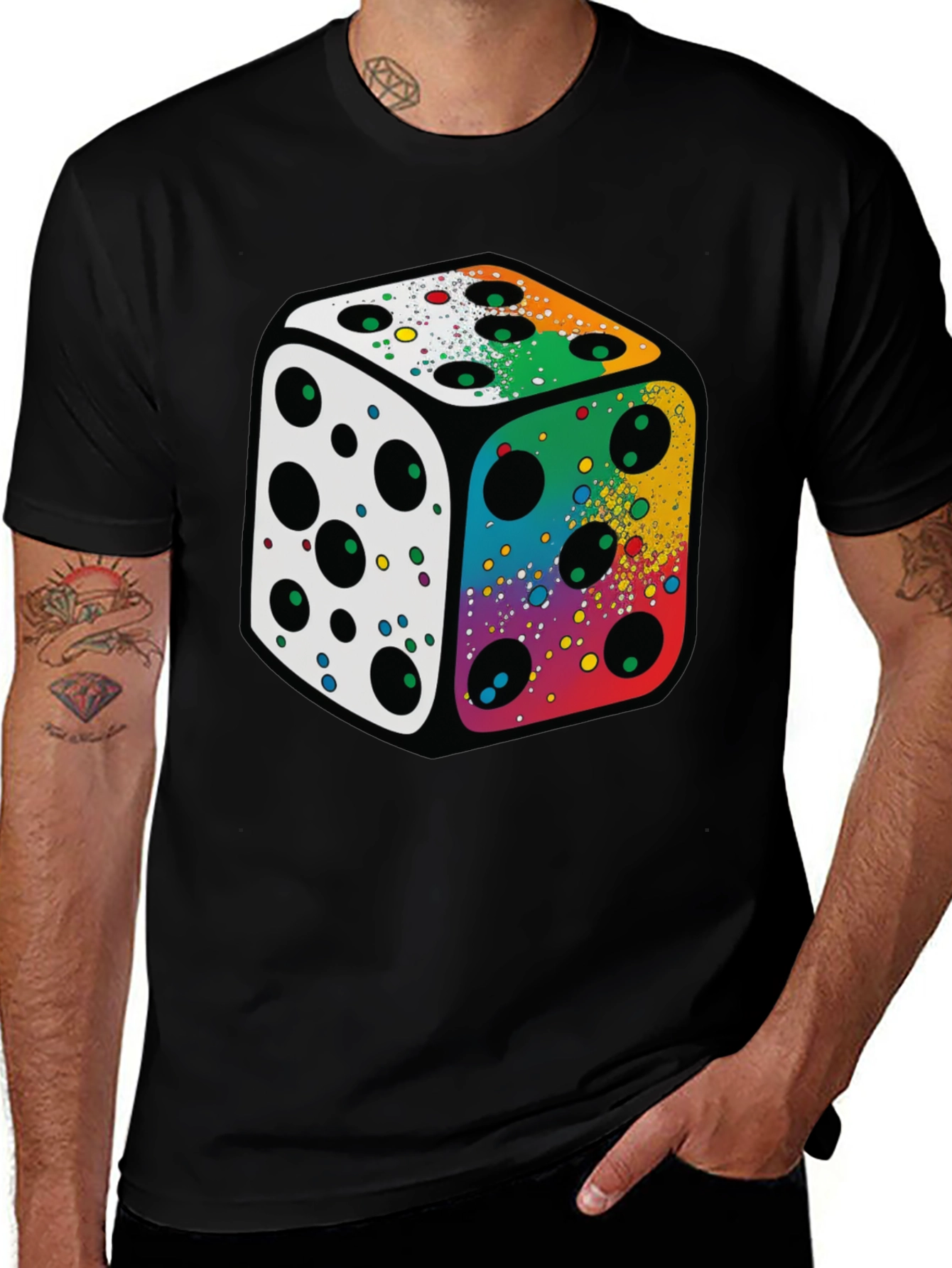 Colorful Dice Graphic Tee - Lucky Gamer Shirt