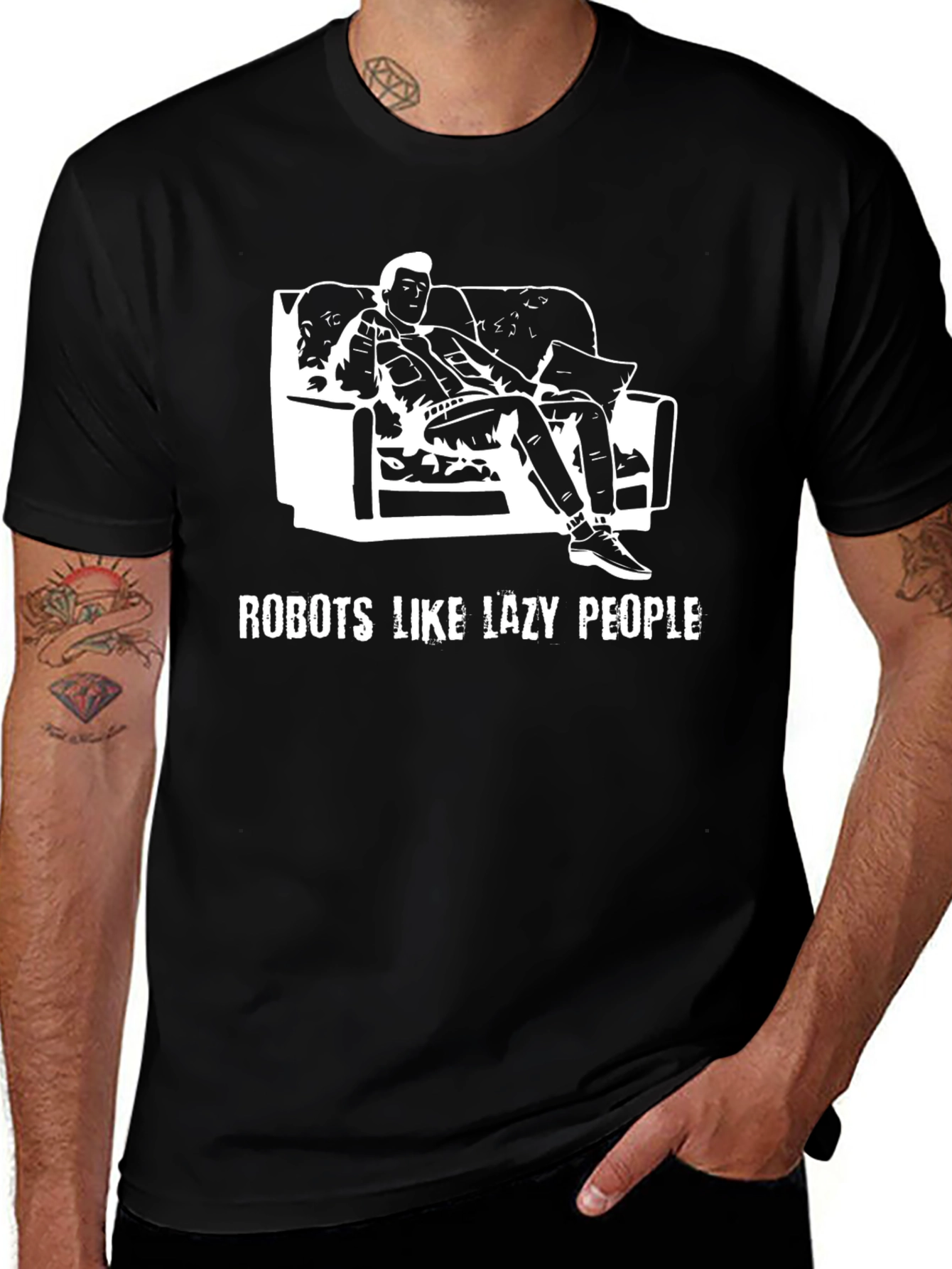 Variant 3 of Robots Like Lazy People Graphic Tee - Black