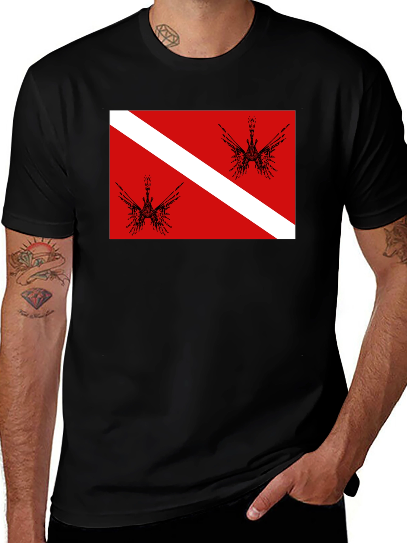 Variant 9 of Diver Down Flag Graphic Tee - Black T-Shirt