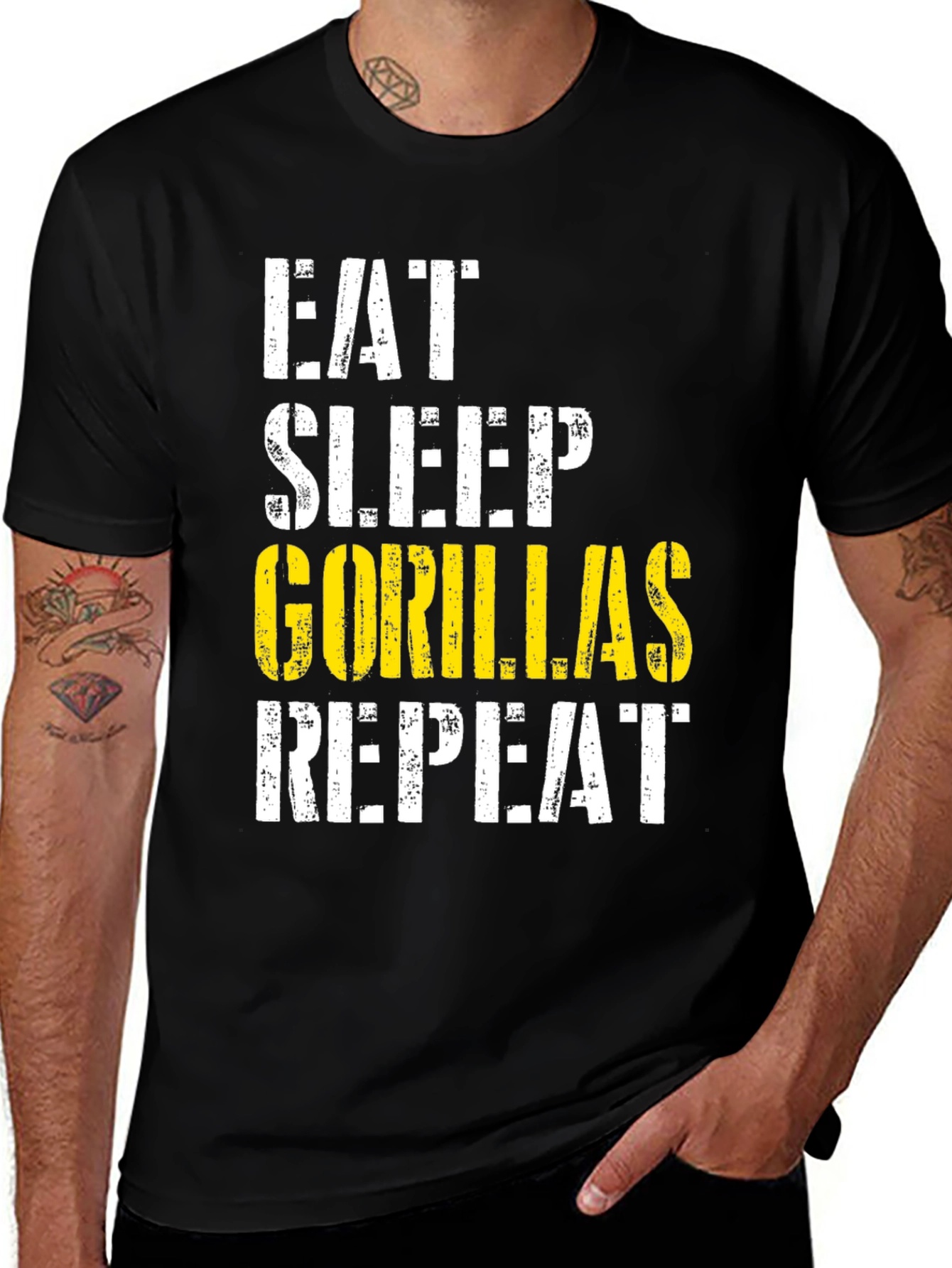 Variant 16 of Eat Sleep Gorillas Repeat Black Graphic Tee