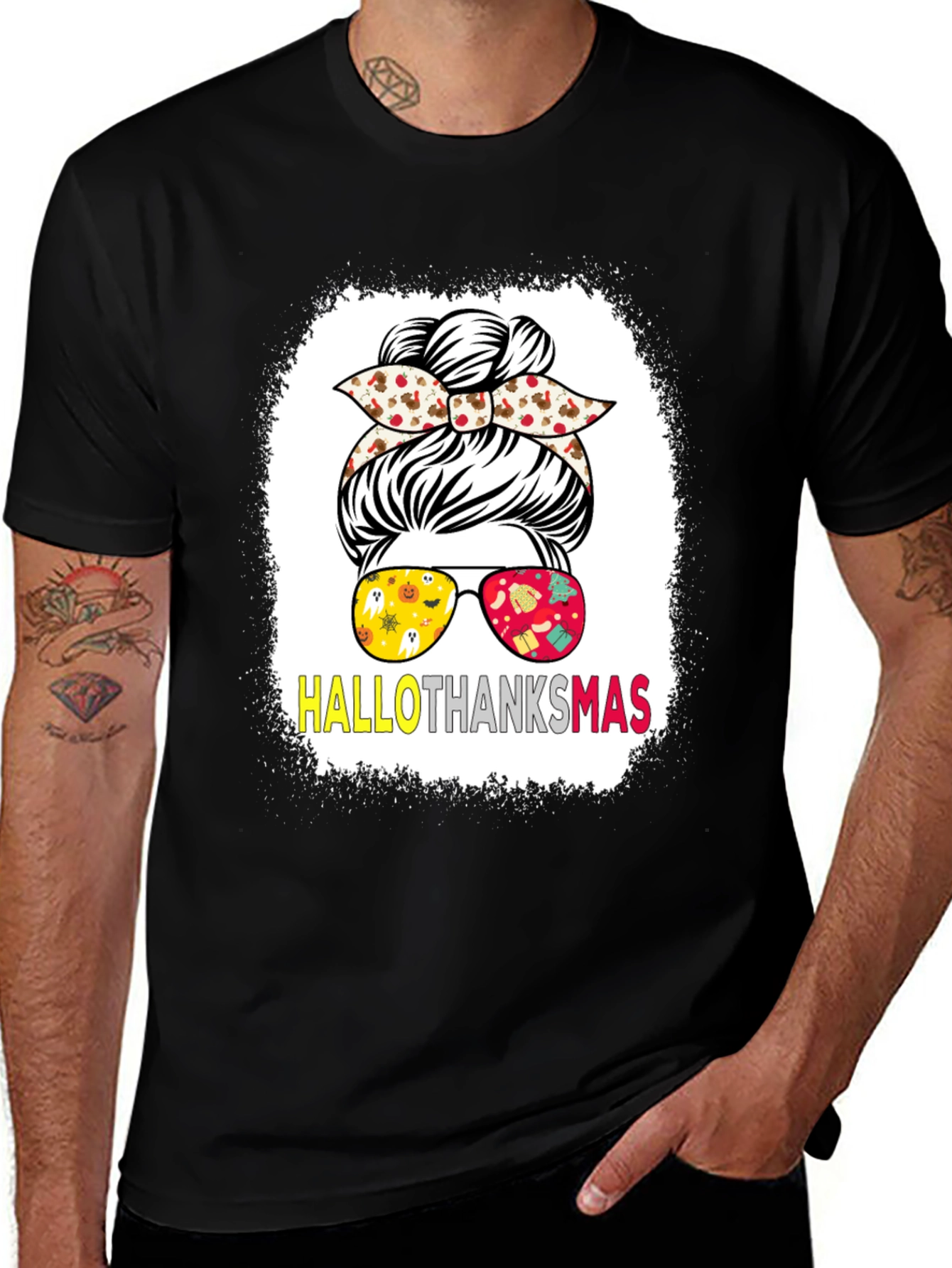 Variant 12 of HalloThanksMas Messy Bun T-Shirt