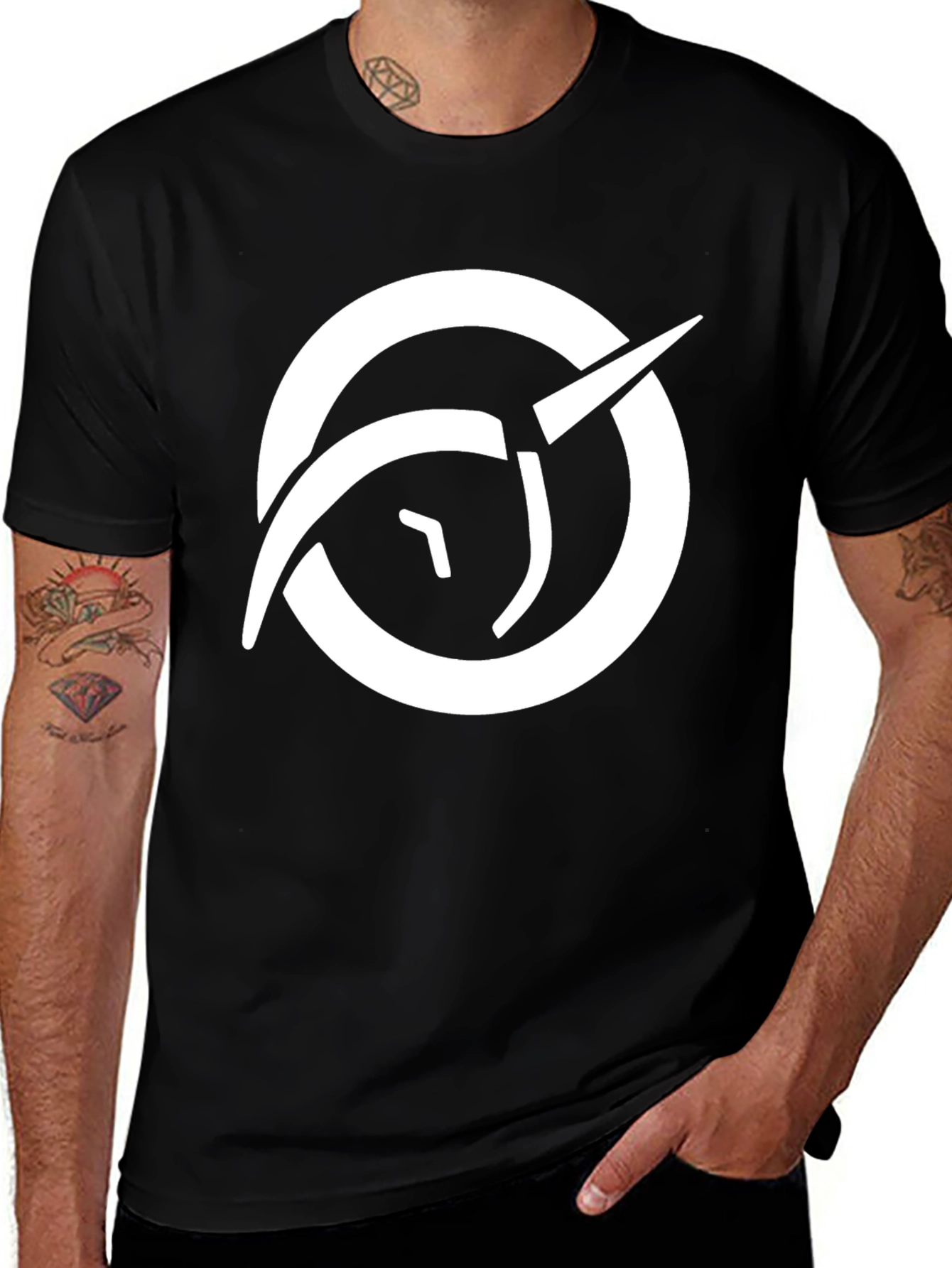 Variant 18 of Black T-Shirt with White Circular Graphic Design