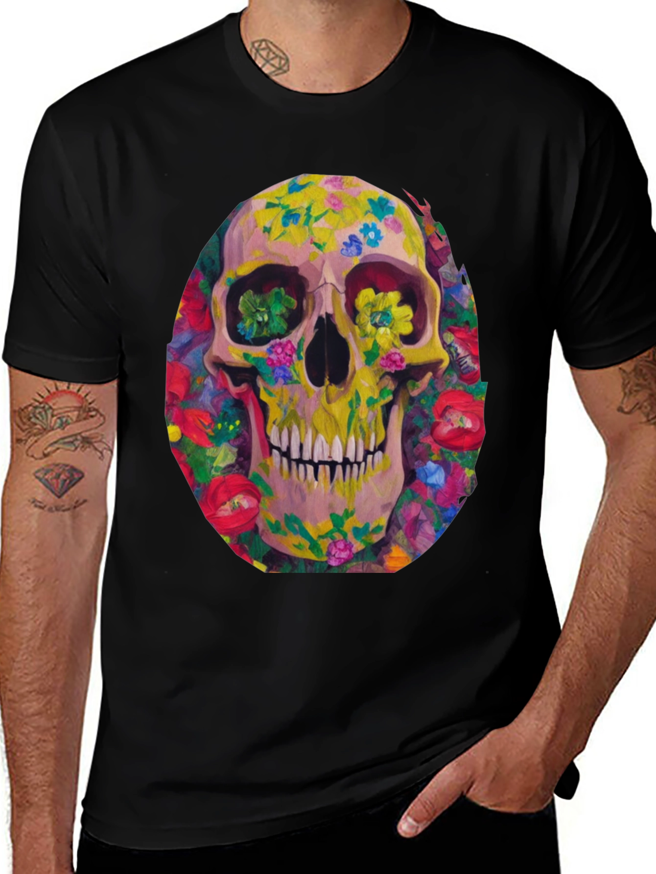 Variant 17 of Floral Skull Graphic Tee - Artistic Print