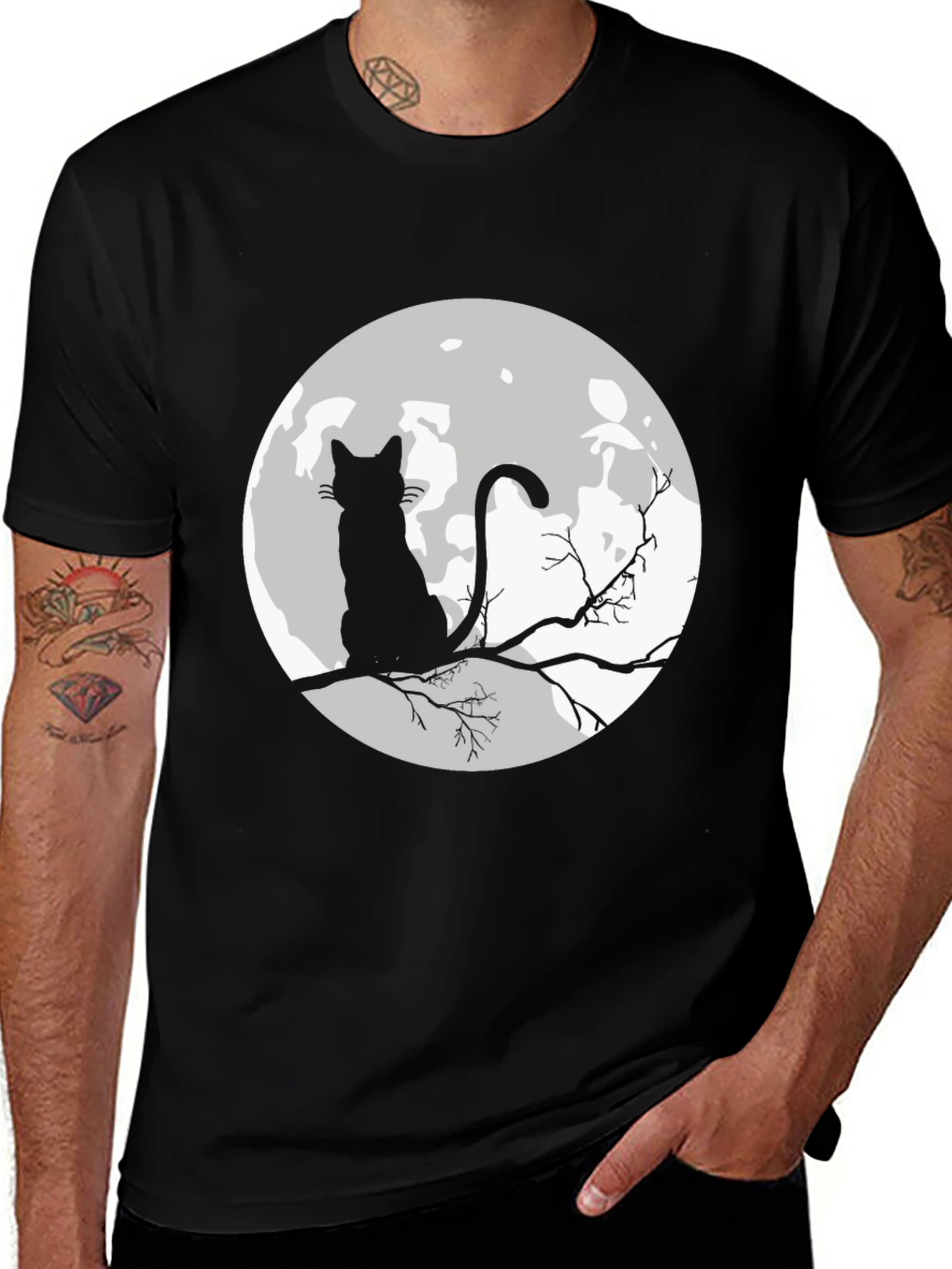 Variant 5 of Cat on Moon T-Shirt - Black Silhouette Tee