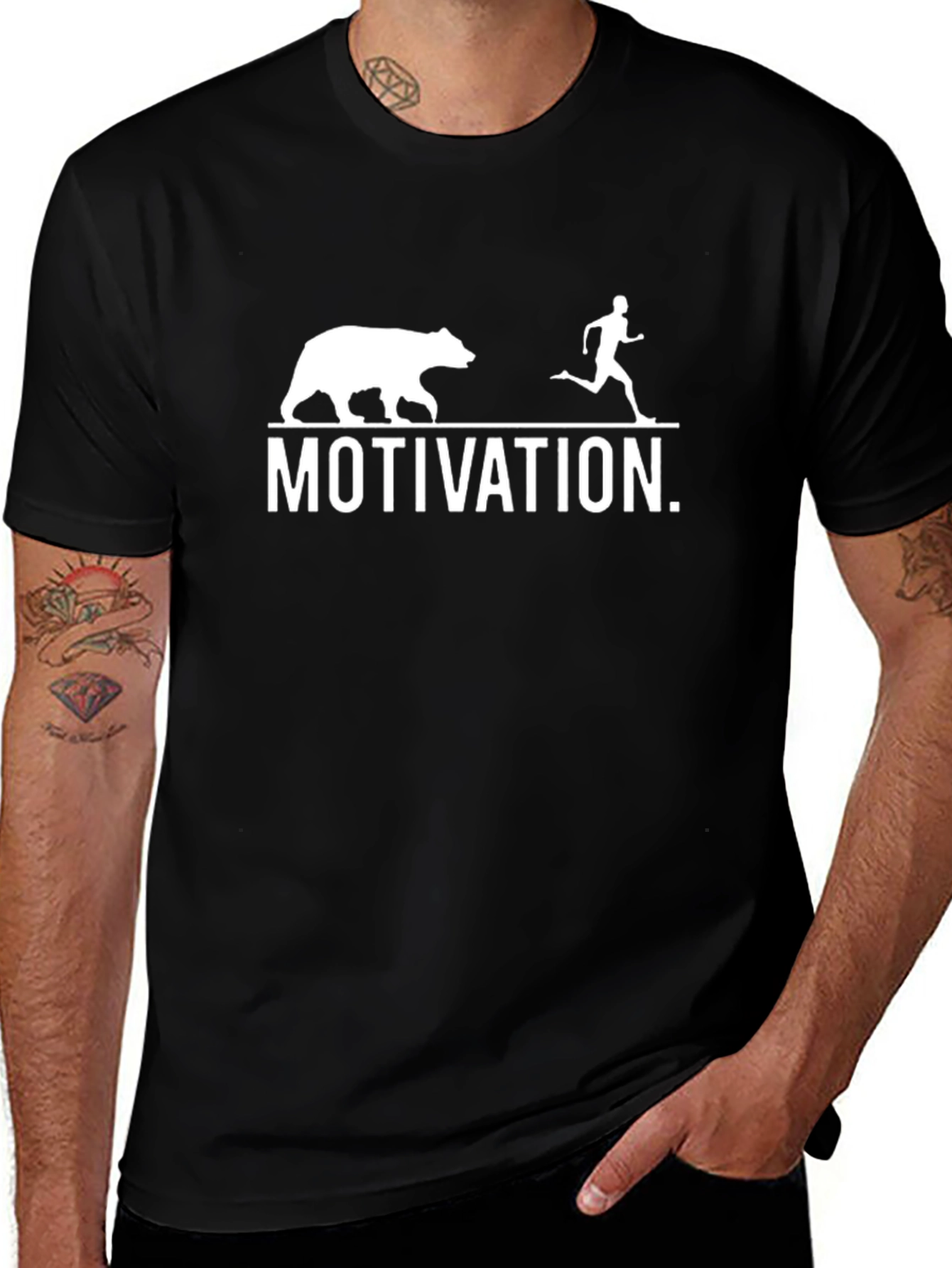 Variant 27 of Motivation Bear Chasing Runner Black T-Shirt