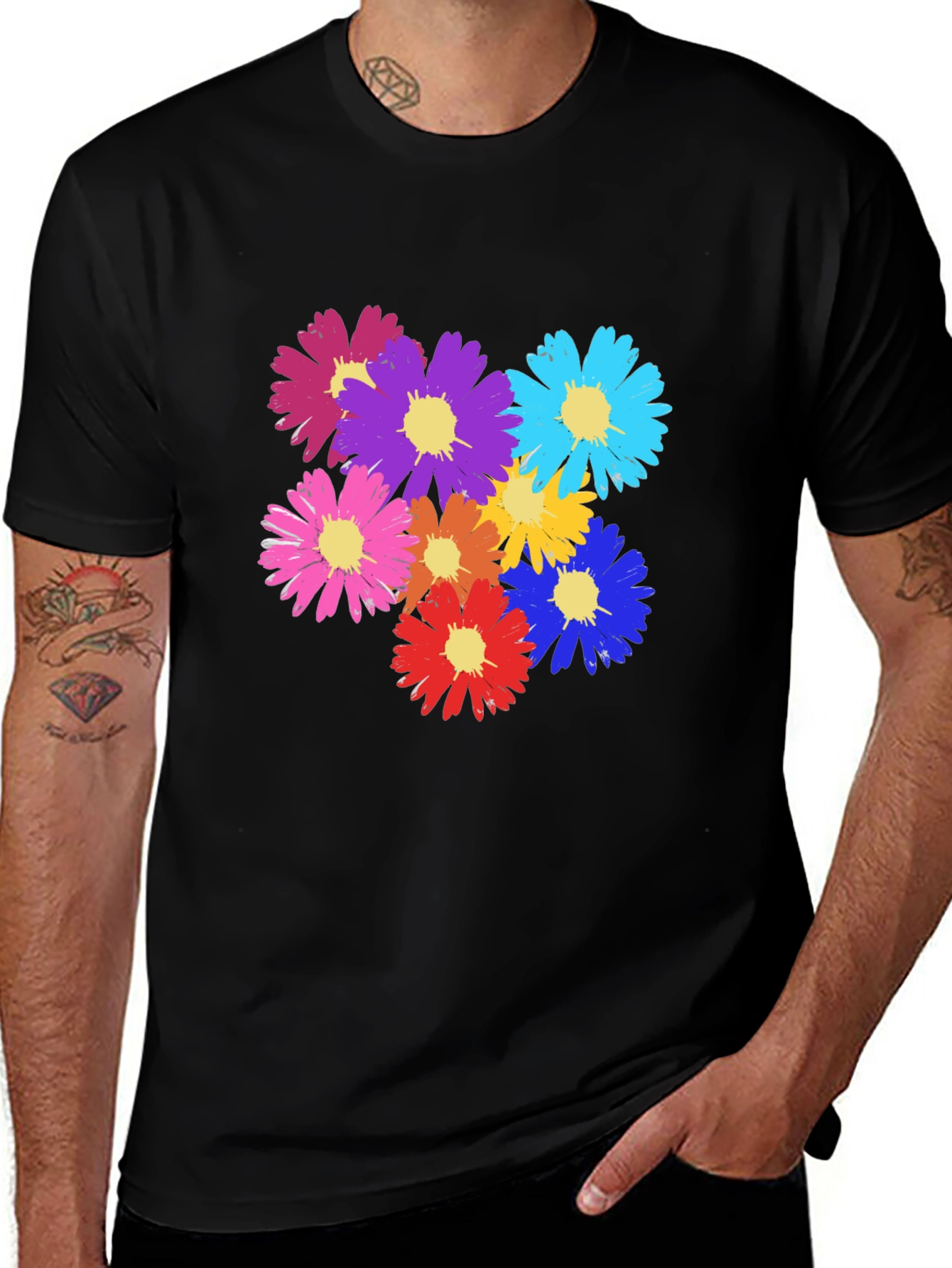 Variant 25 of Floral Graphic Print Men's Black T-Shirt
