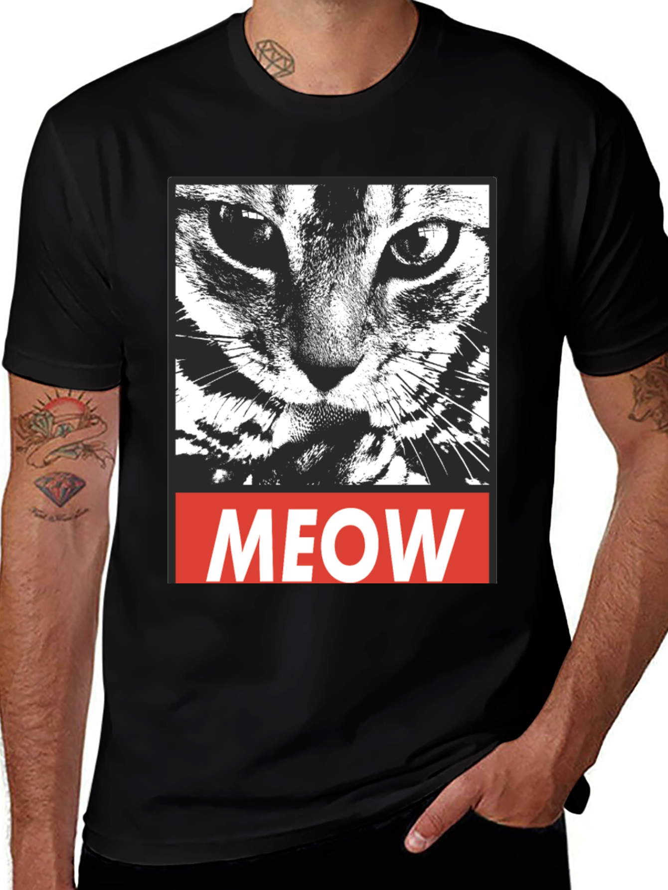 Variant 10 of Meow Cat Graphic Print Black T-Shirt