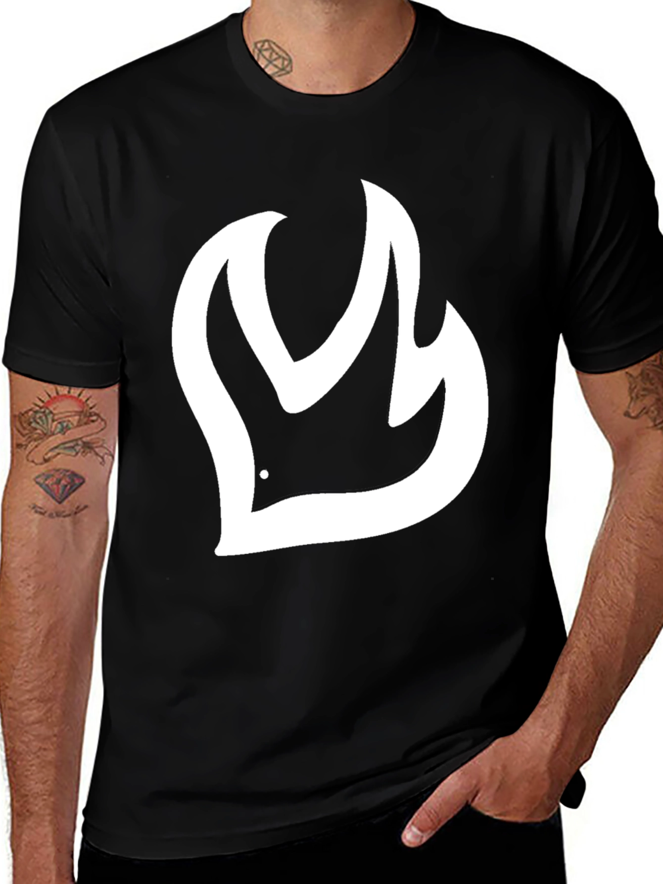 Variant 12 of Bold Graphic Tee - Black T-Shirt with White Flame Design