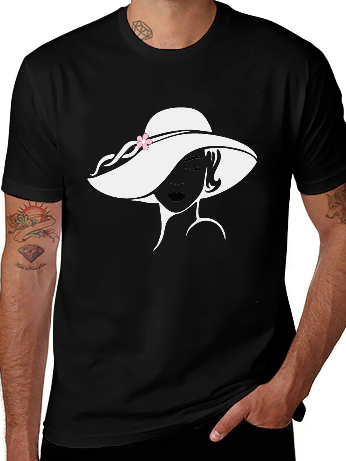 Variant 2 of Elegant Woman Hat Graphic T-Shirt - Classic Black Tee