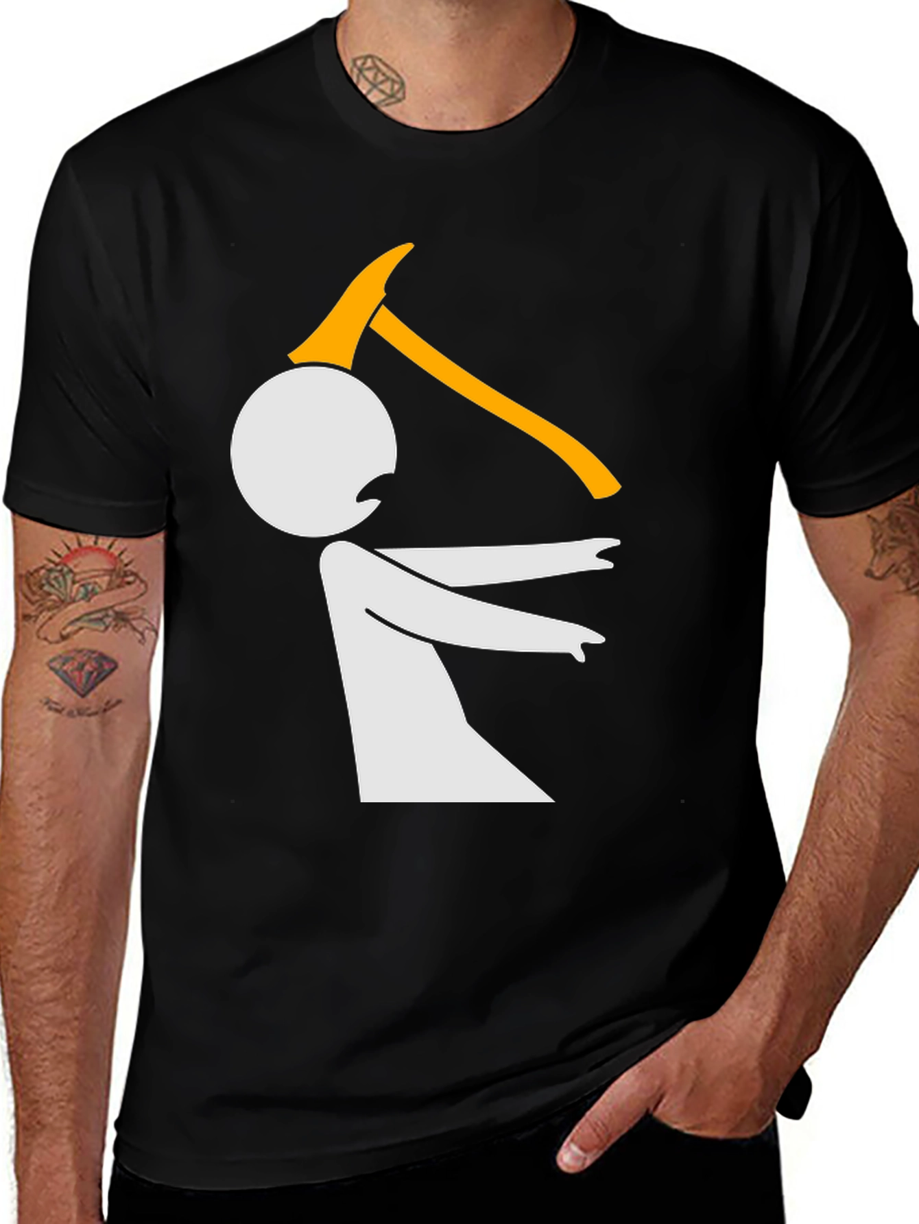 Variant 22 of Funny Graphic Tee - Stick Figure Axe Humor T-Shirt