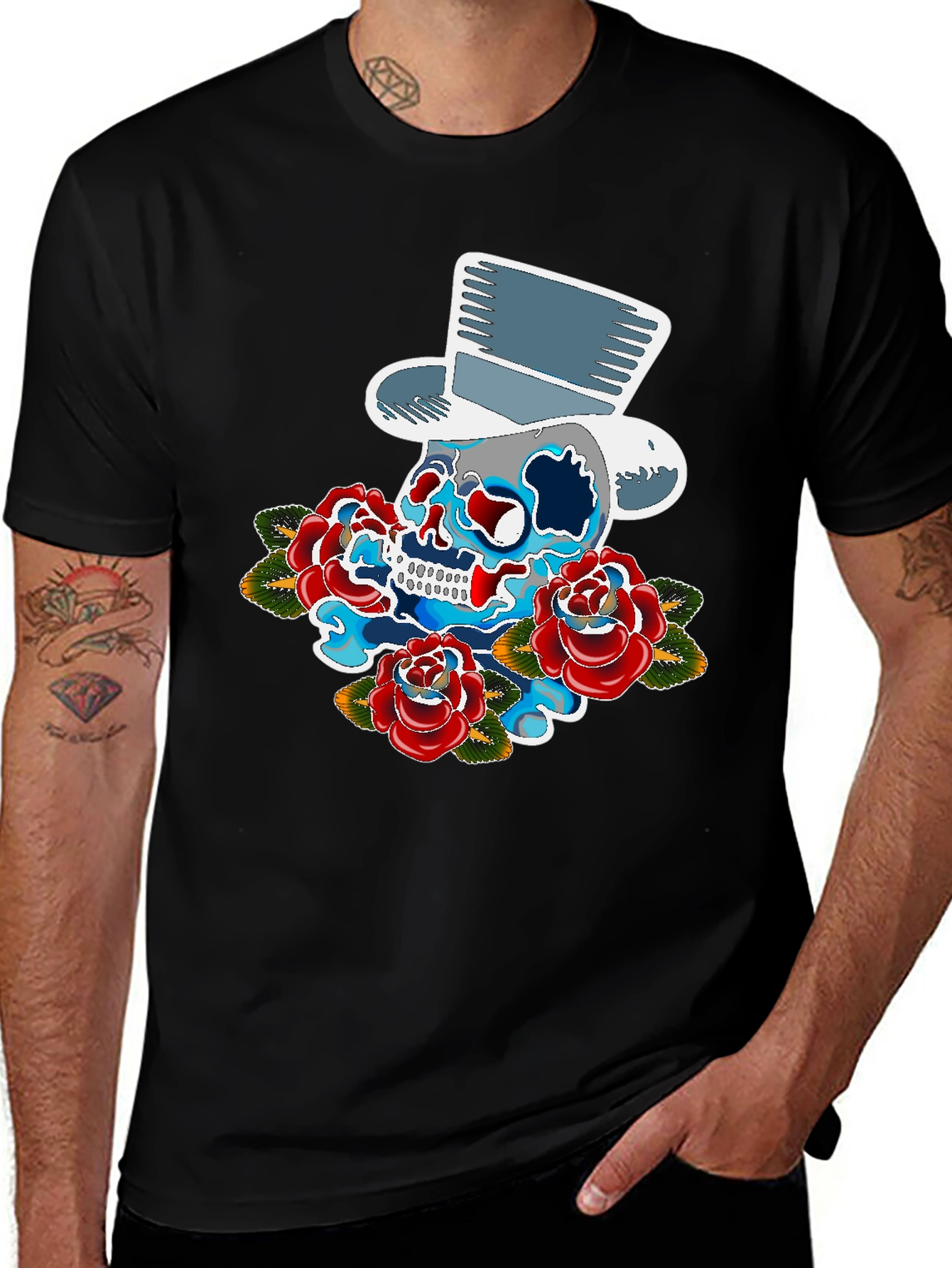 Variant 21 of Skull & Roses Graphic Tee - Cool Men's T-Shirt