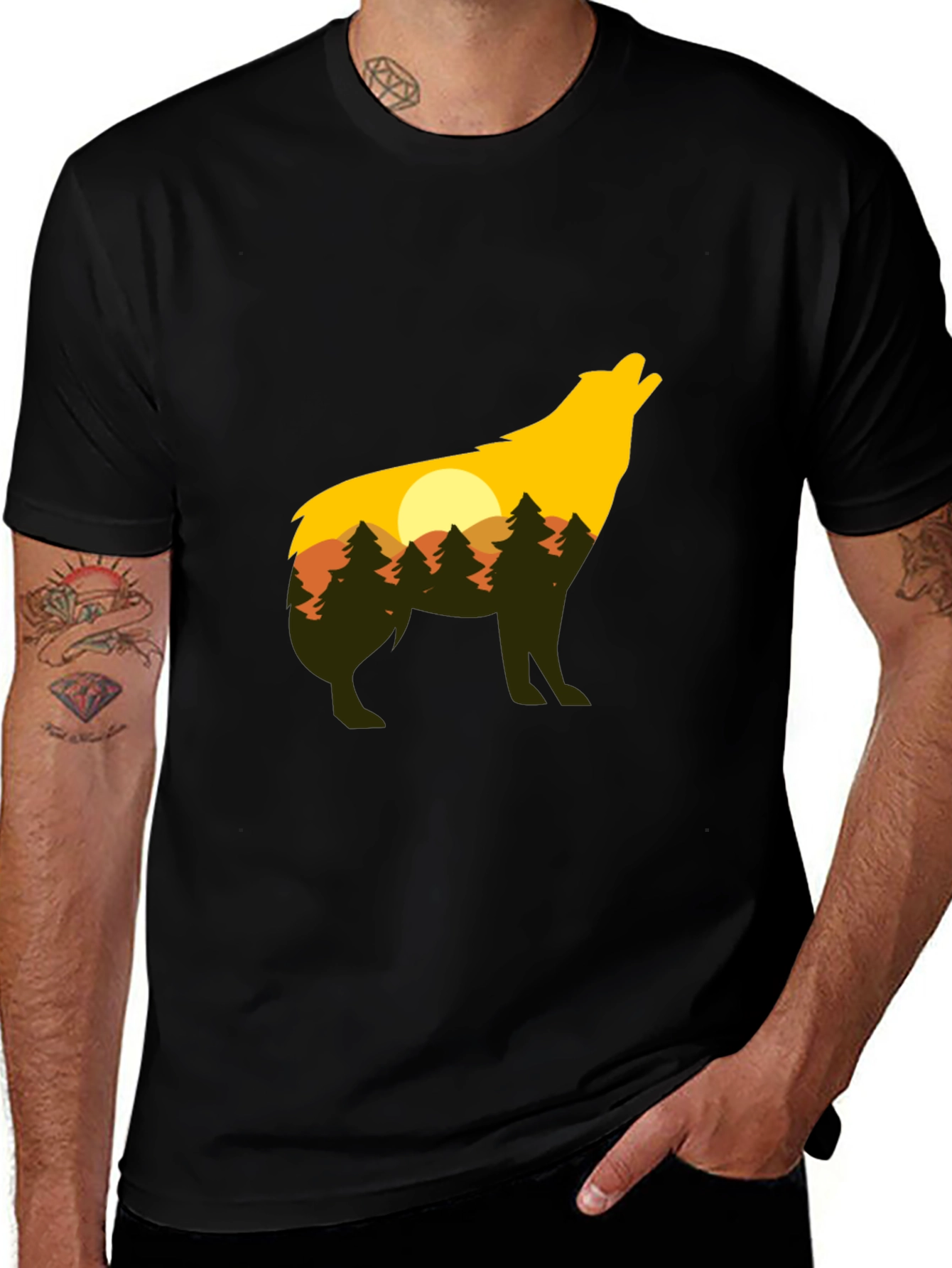 Variant 15 of Wolf Silhouette Graphic Tee - Nature Inspired Design