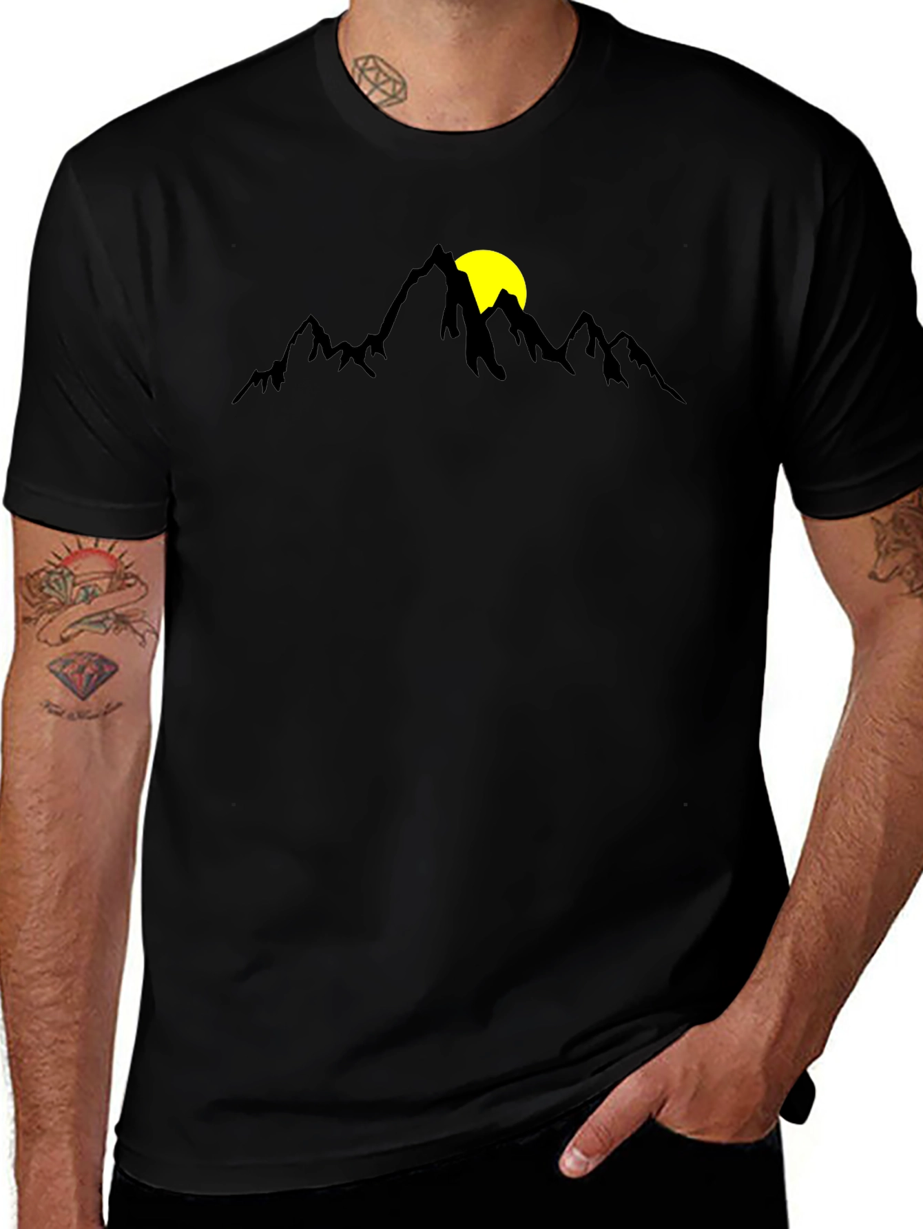 Mountain Silhouette Graphic Tee - Black Cotton Blend