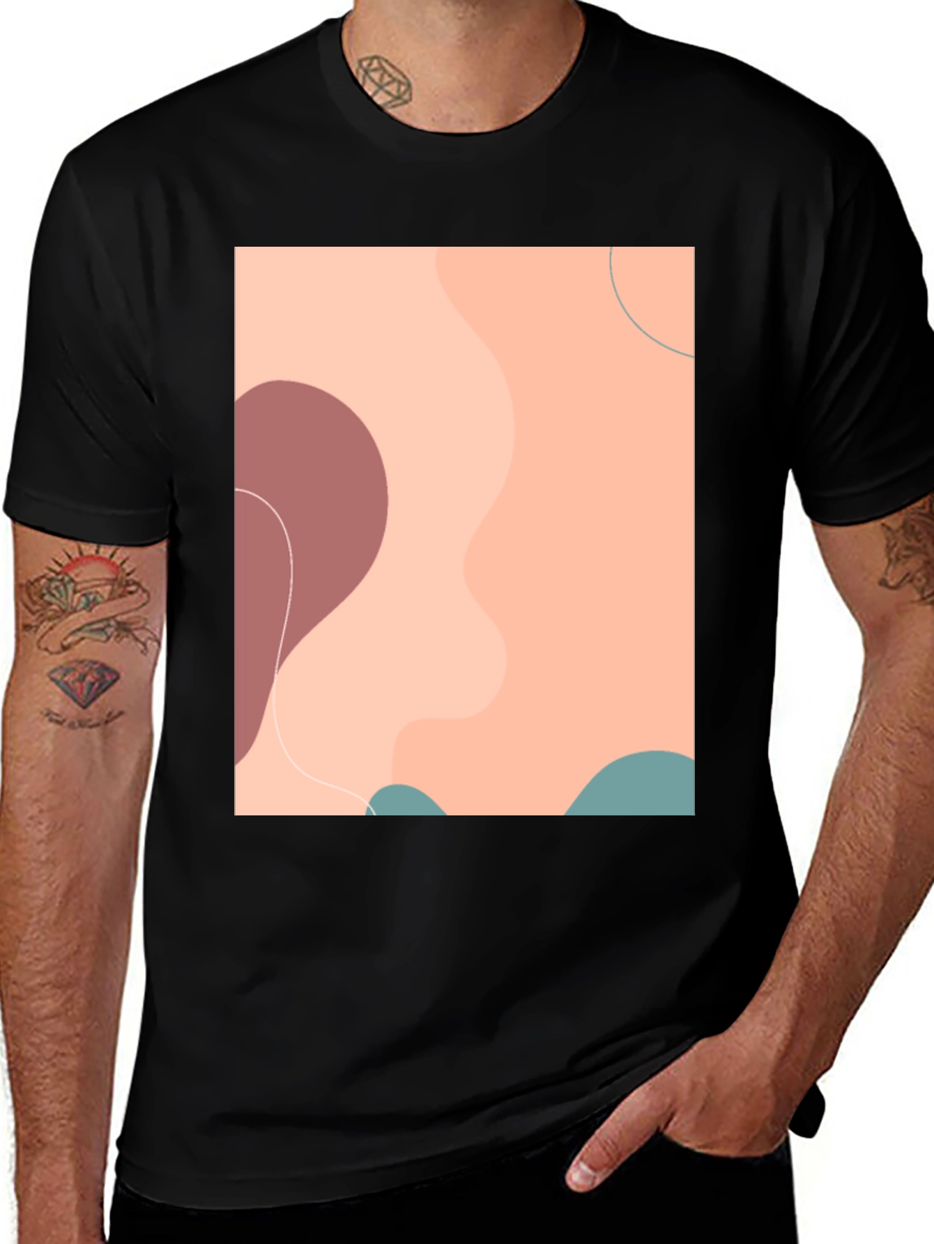 Black Abstract Graphic Print Men's Black T-Shirt main image