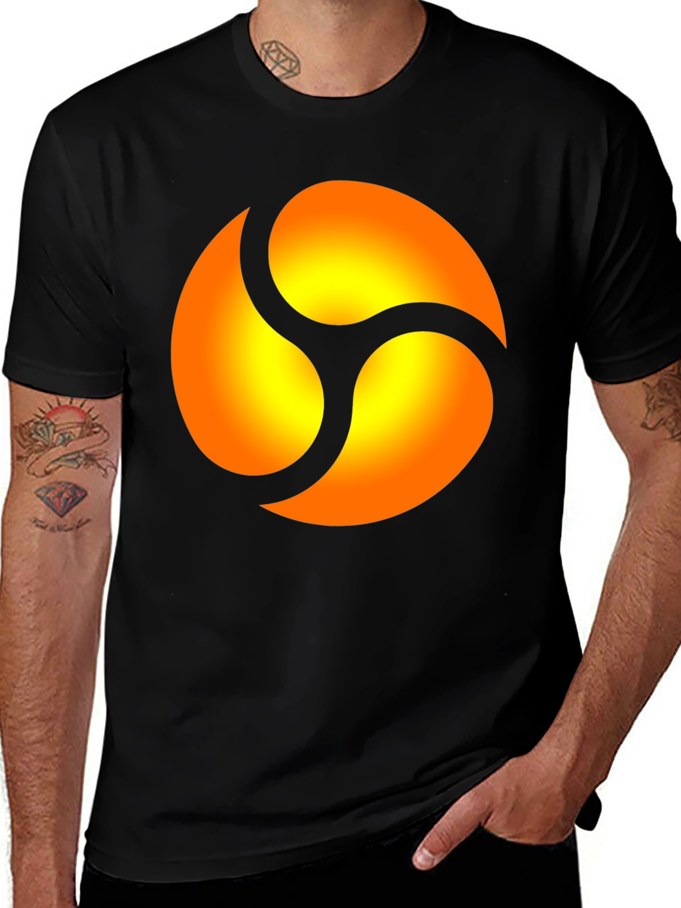Variant 3 of Stylish Black T-Shirt with Orange Swirl Graphic