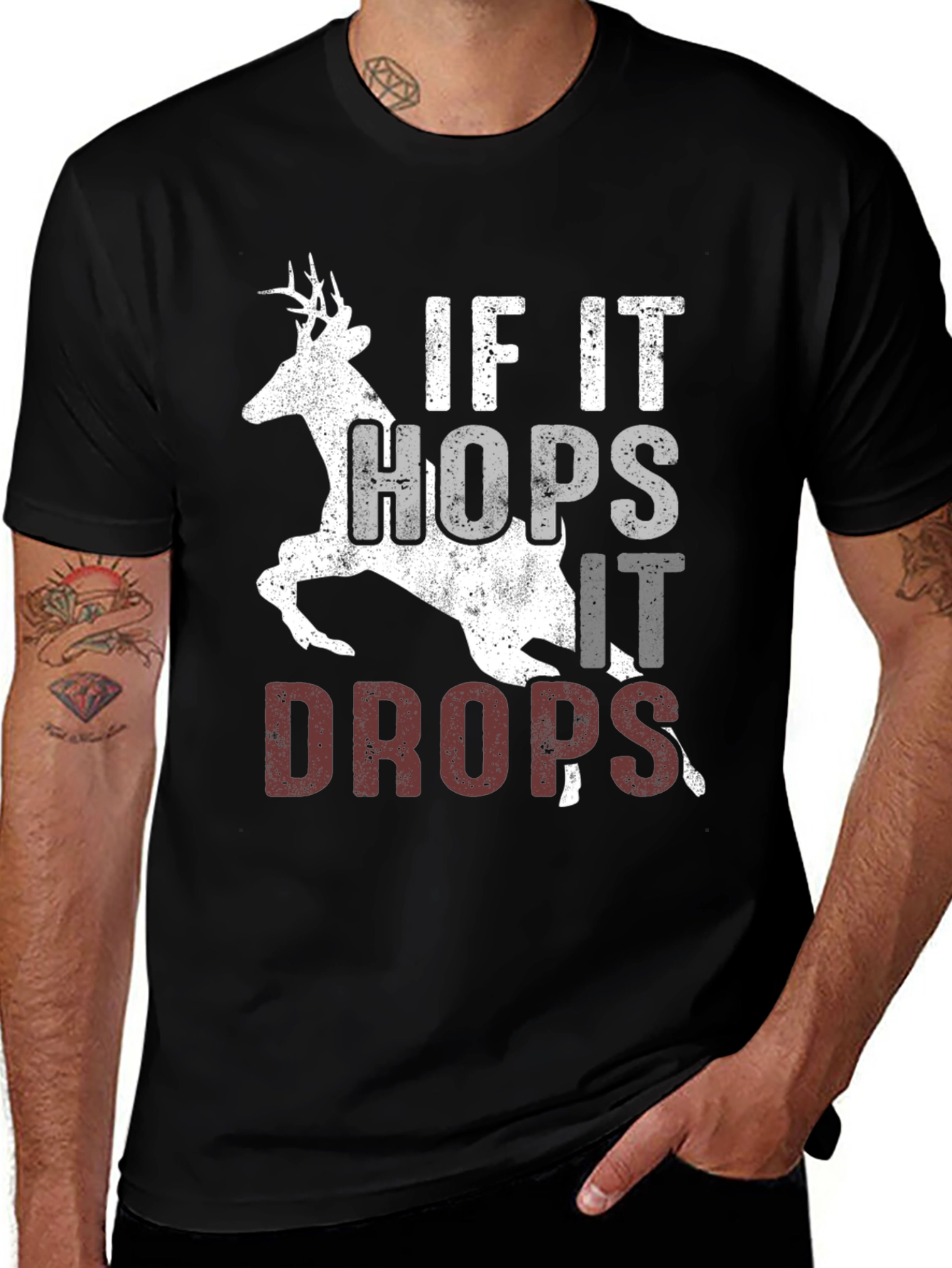 Variant 19 of If It Hops It Drops Hunting T-Shirt