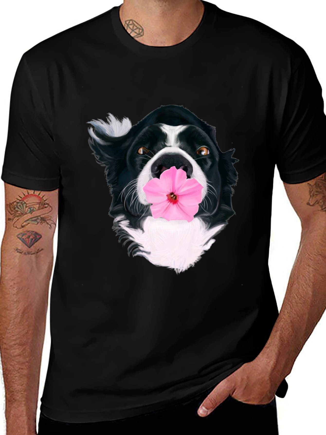 Variant 17 of Dog with Flower T-Shirt - Unique Graphic Tee