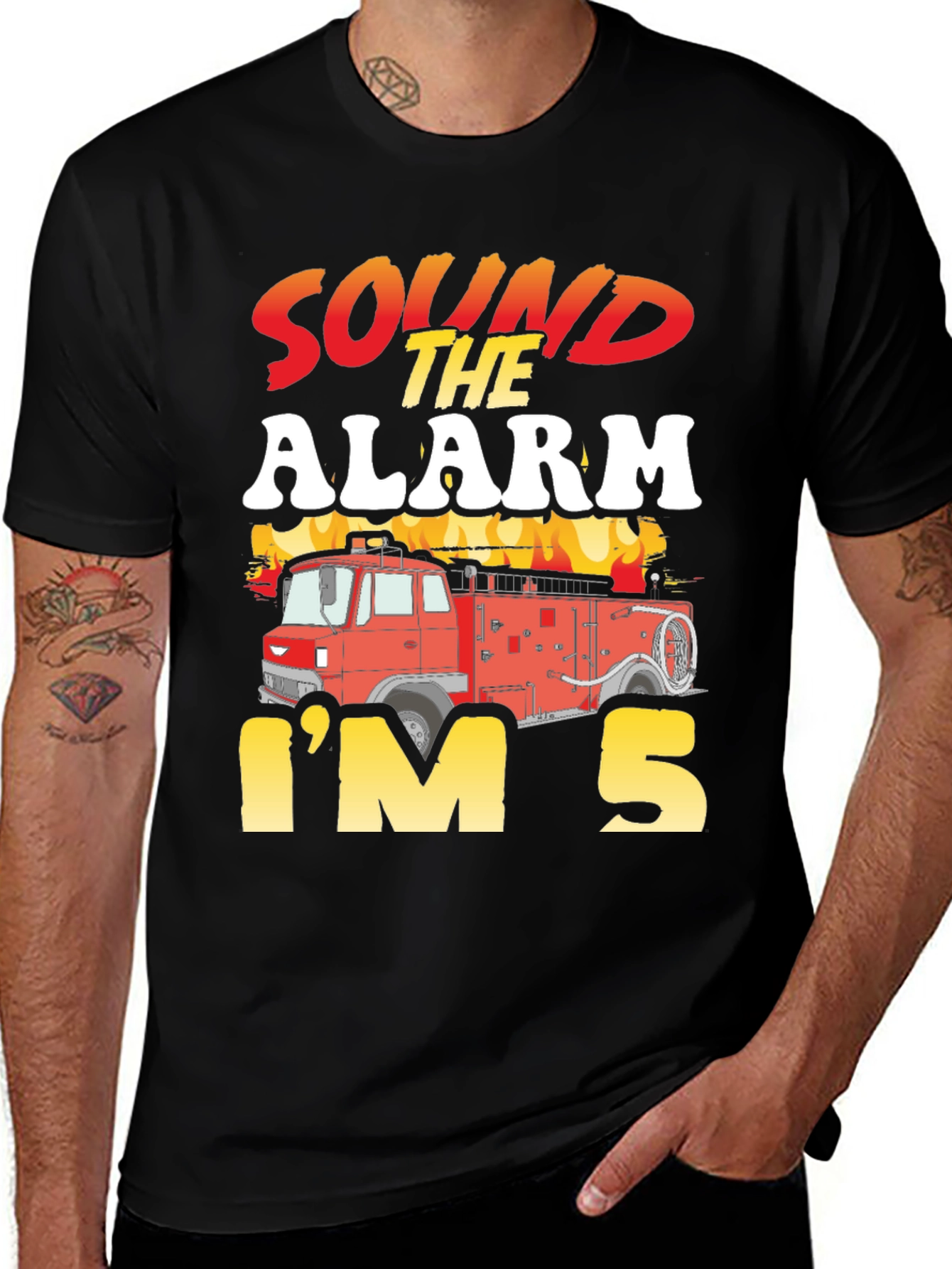 Variant 10 of Sound The Alarm I'm 5 Firetruck Birthday T-Shirt