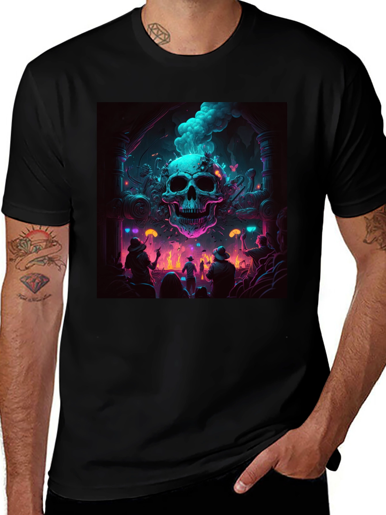 Variant 2 of Skull Rave T-Shirt - Neon Gothic Style