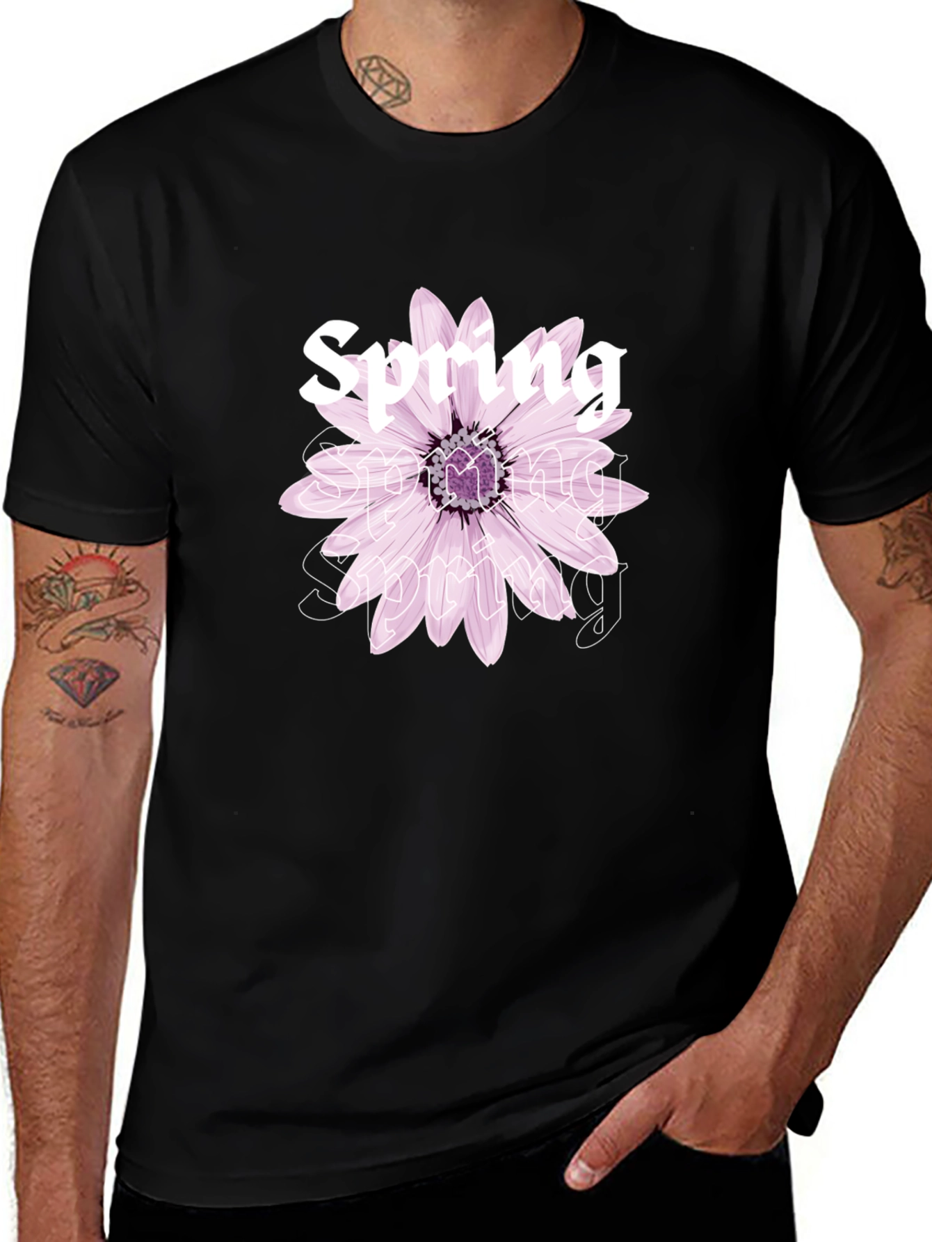 Variant 19 of Spring Flower Graphic Tee - Stylish Black T-Shirt