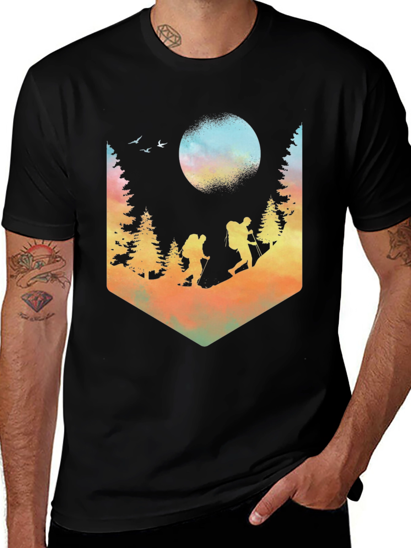 Black Hiking Adventure Graphic T-Shirt - Nature Design Tee main image
