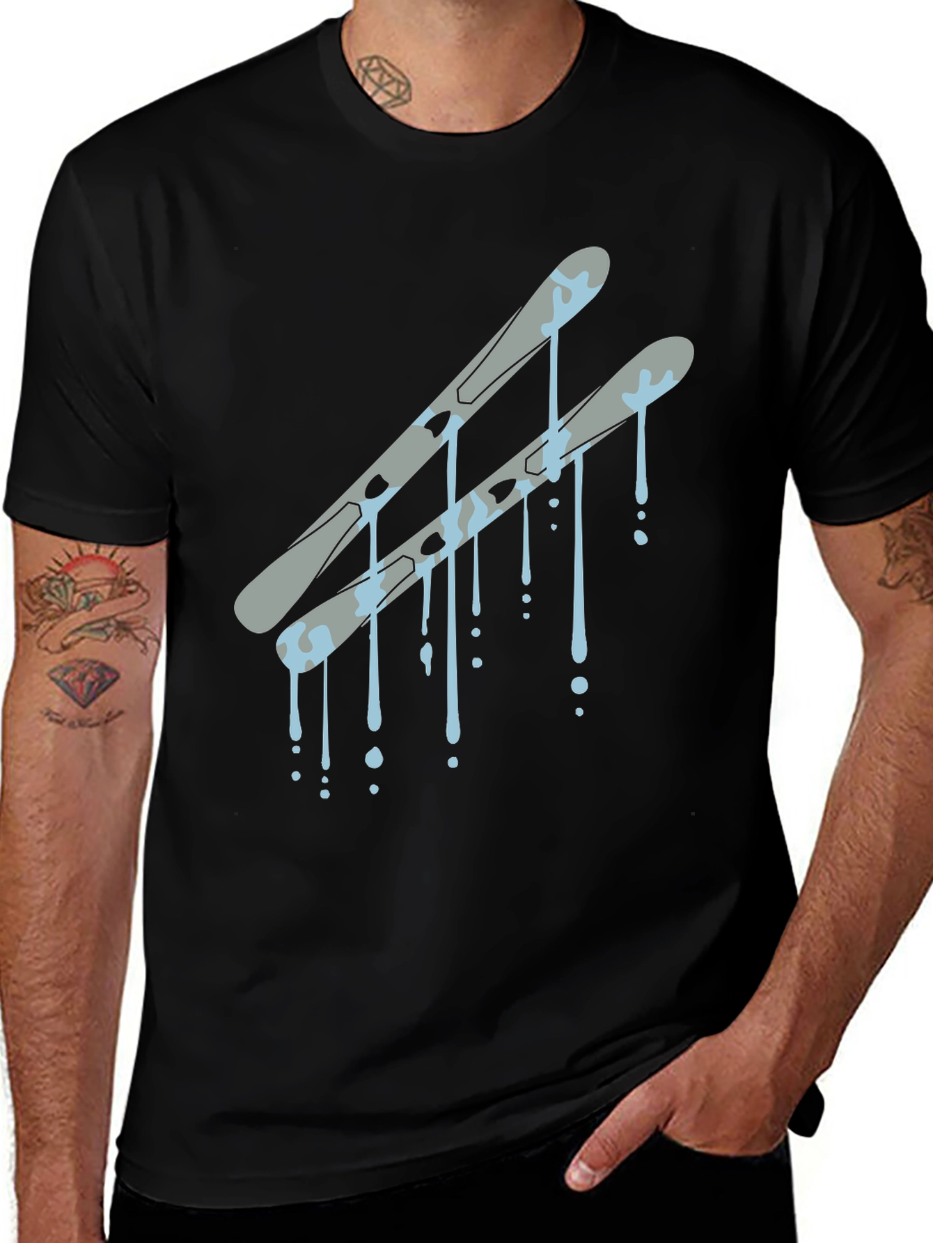Variant 19 of Ski Drip Graphic Tee - Black Cotton Blend