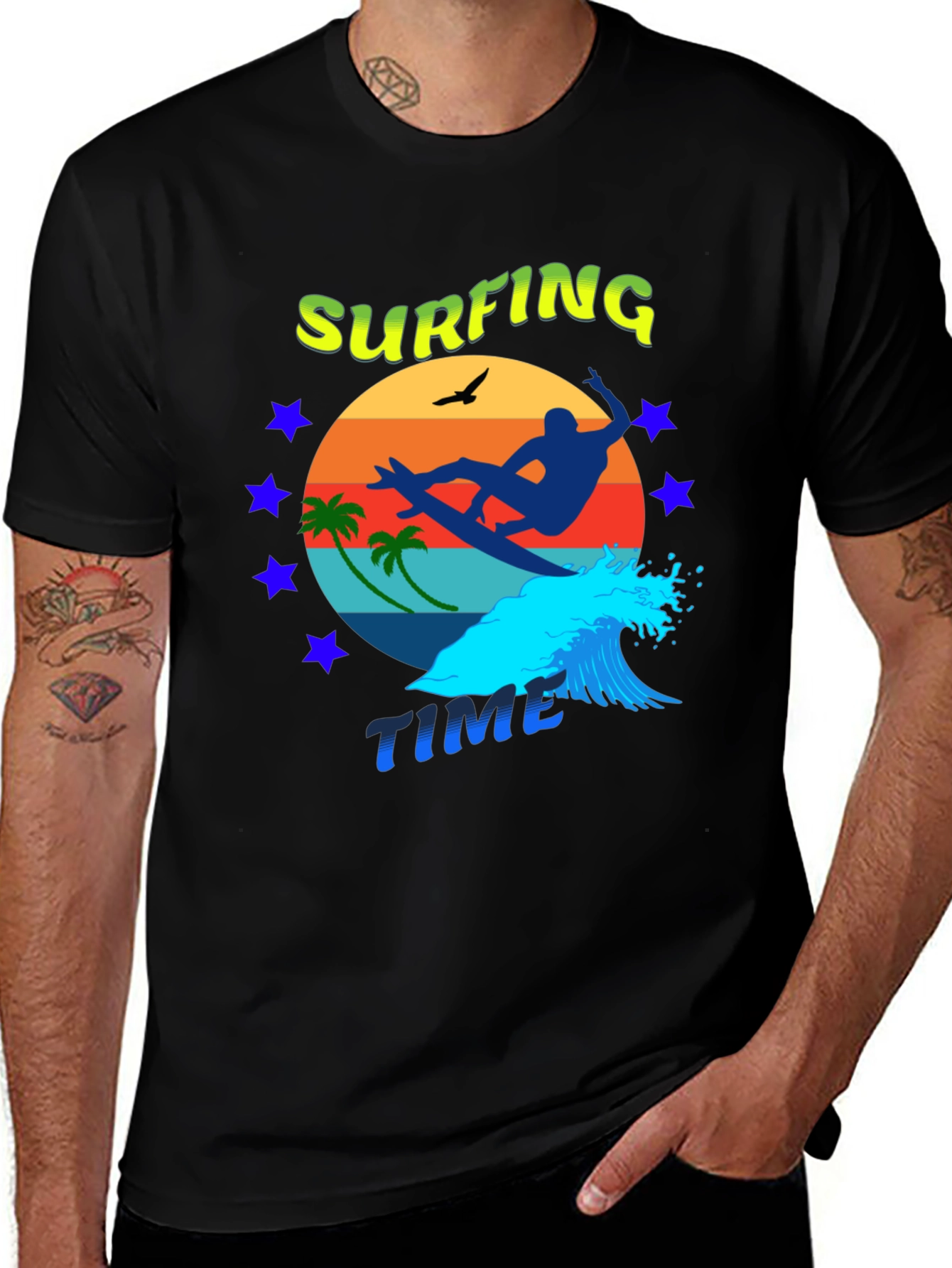 Variant 12 of Surfing Time Graphic Tee - Retro Wave Rider
