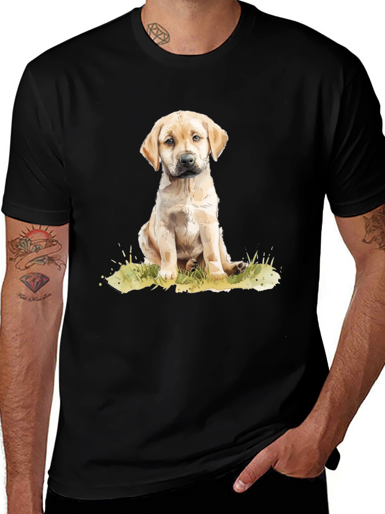 Variant 10 of Puppy Dog Graphic Tee - Black Cotton T-Shirt