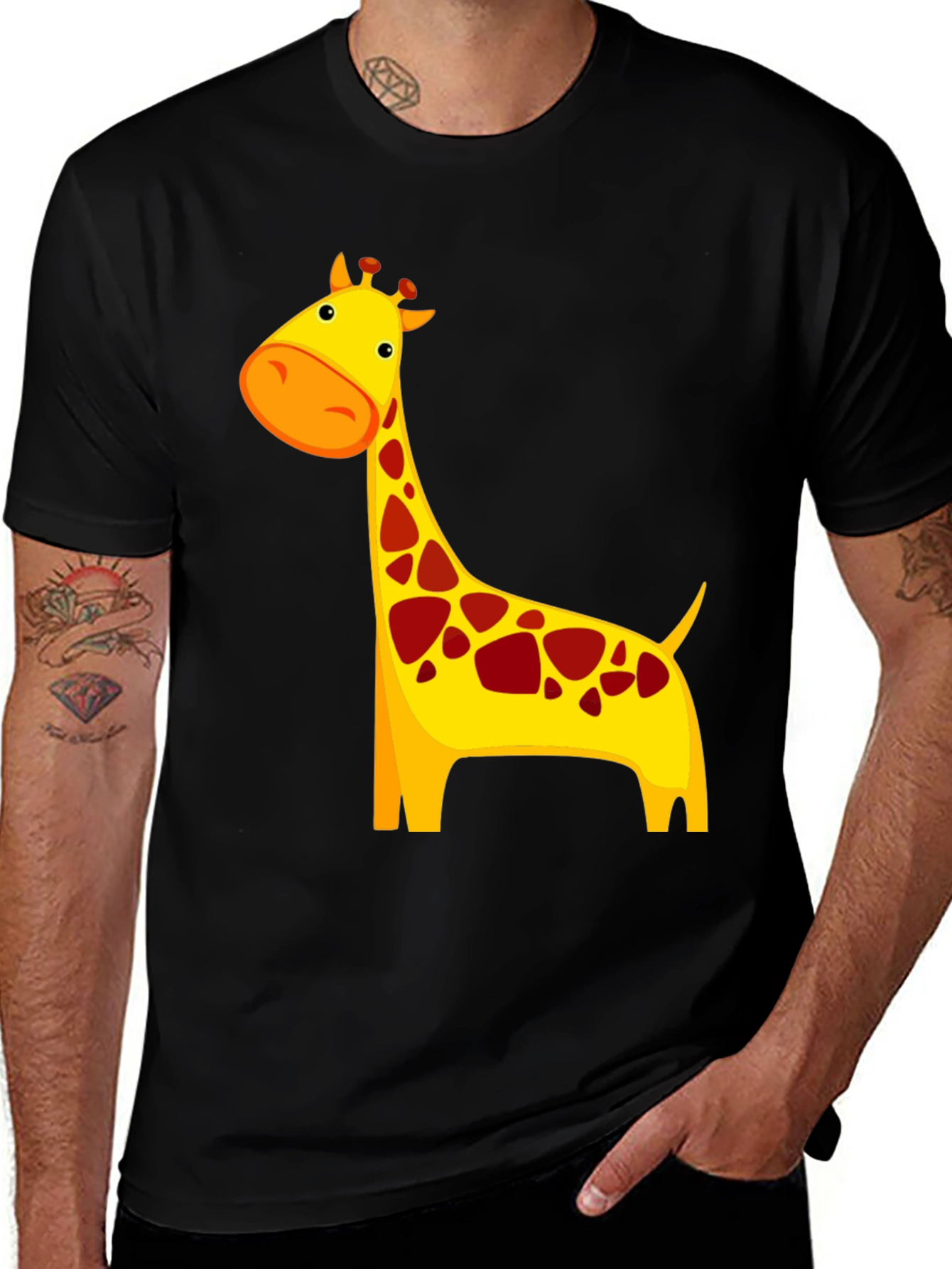Variant 12 of Cute Giraffe Graphic Tee - Black Cotton Shirt