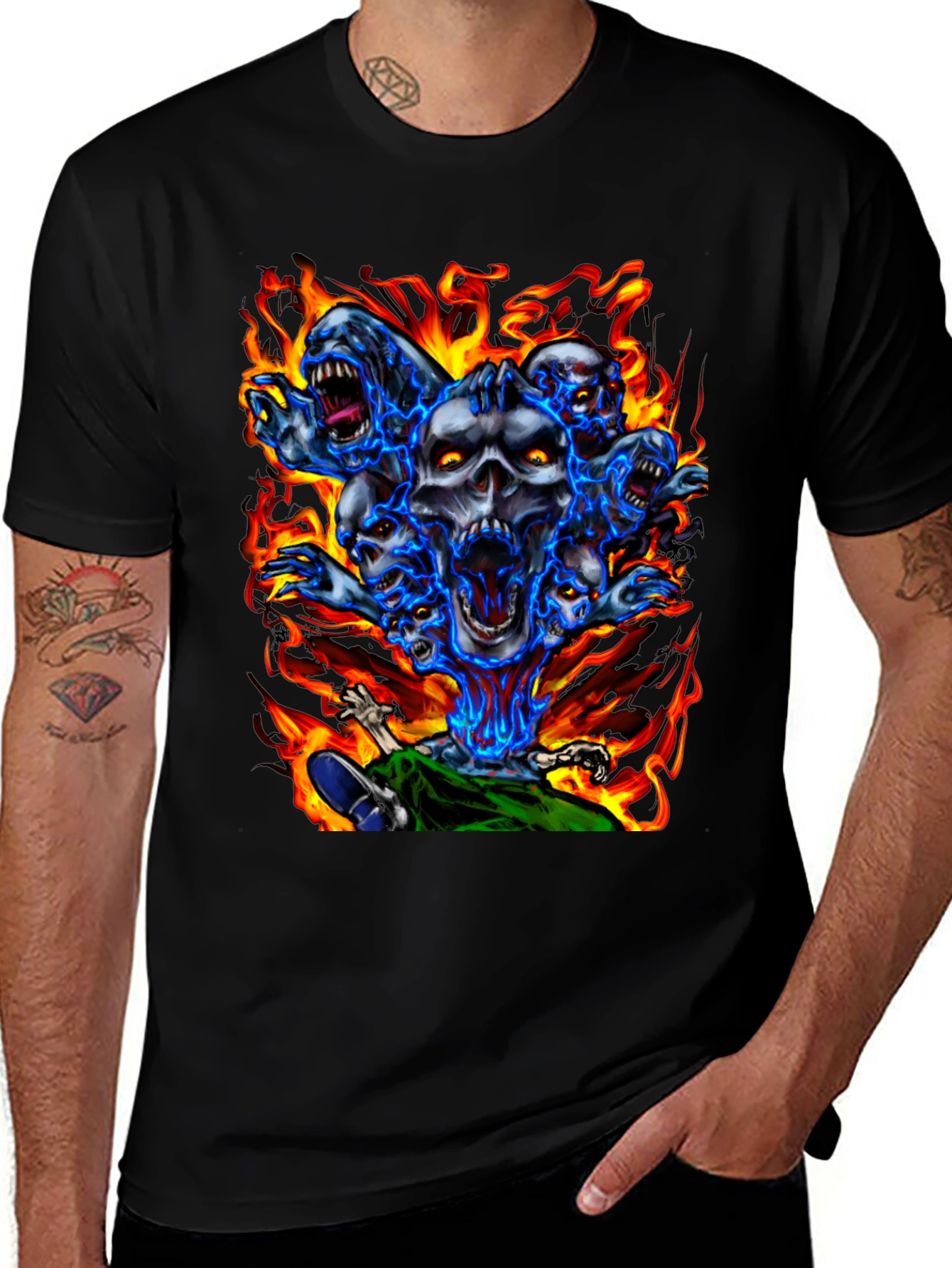 Variant 9 of Skull Demon Fire Graphic Tee - Men's Black T-Shirt