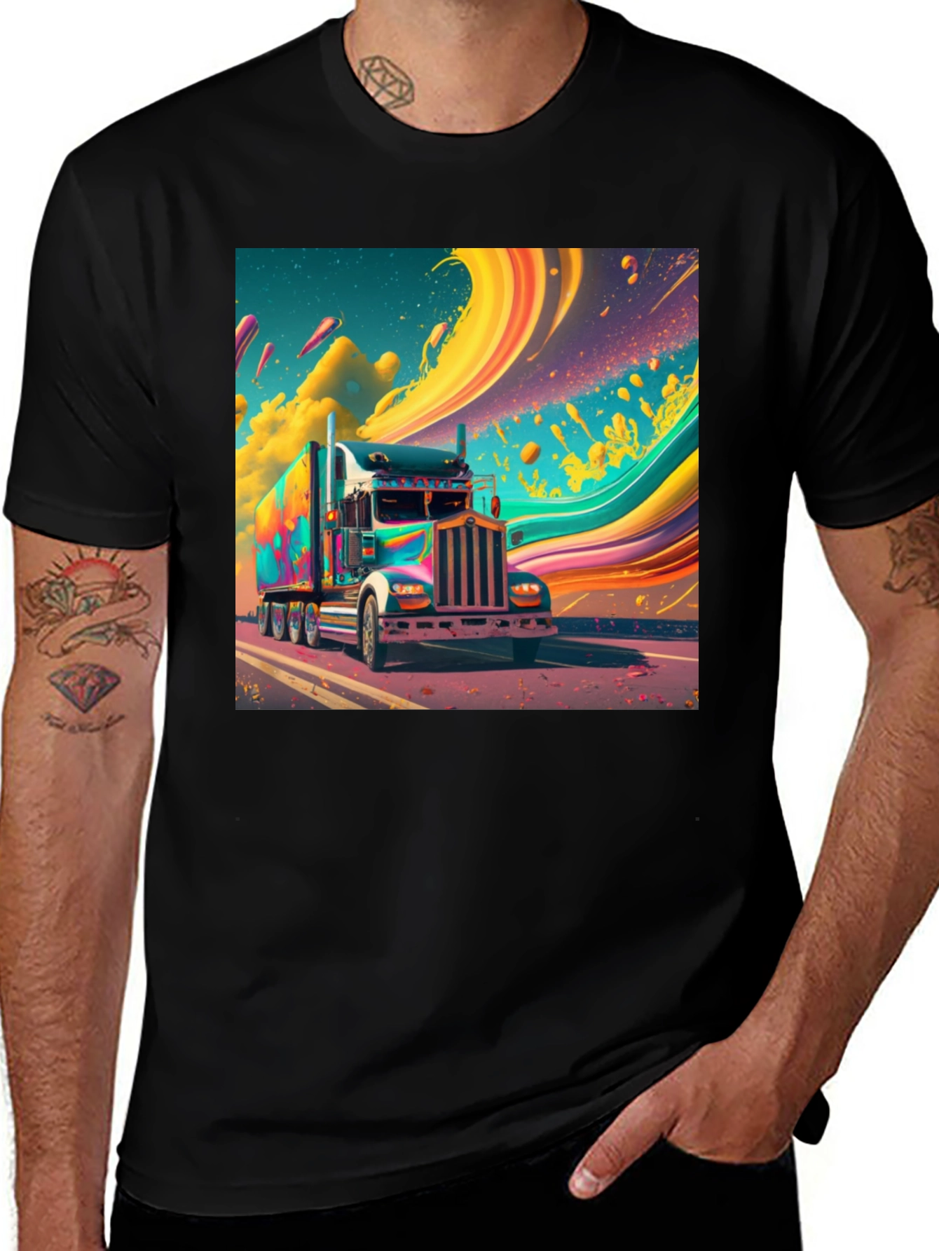 Variant 10 of Vibrant Truck Graphic Tee - Black