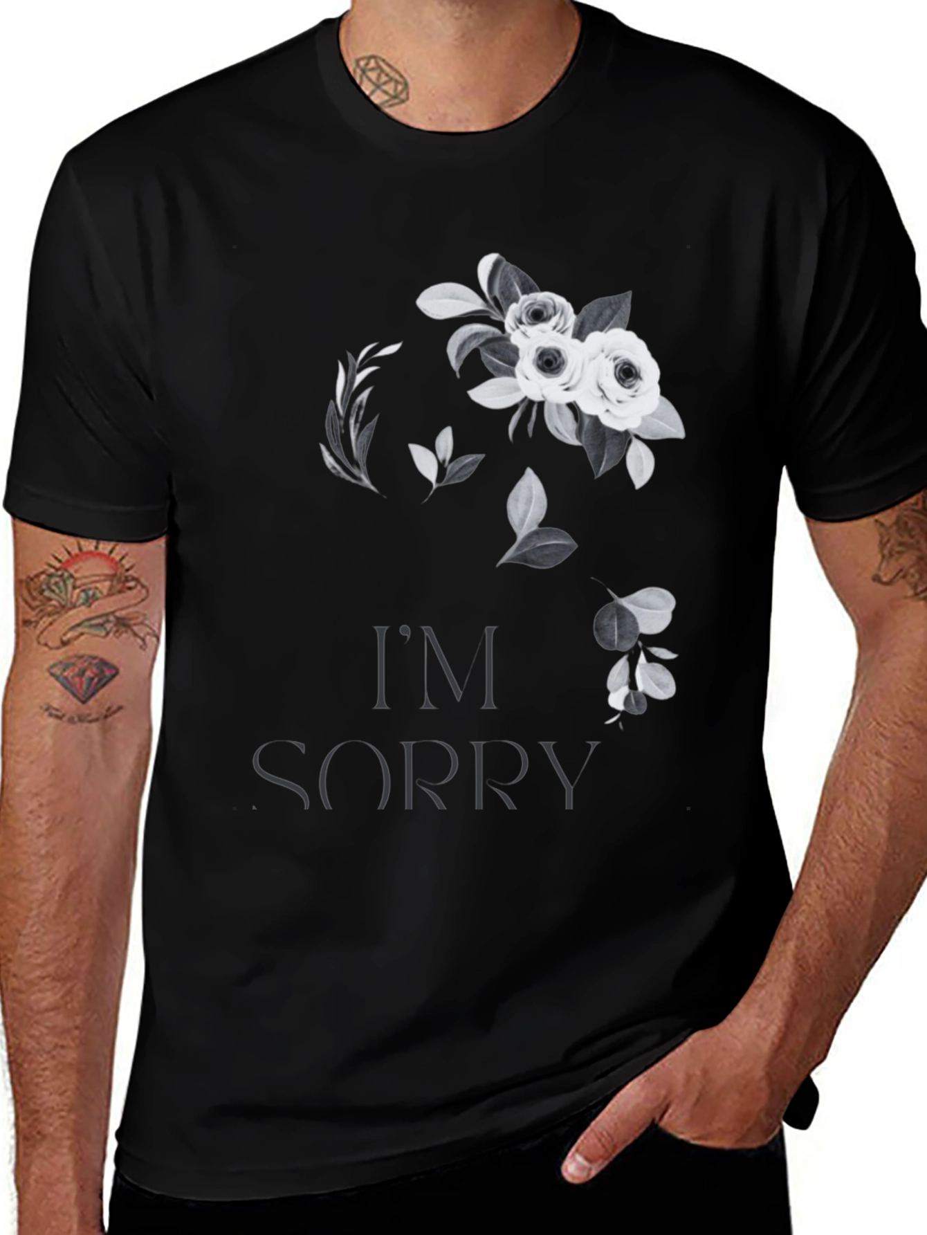 Variant 27 of Floral 'I'm Sorry' Black T-Shirt