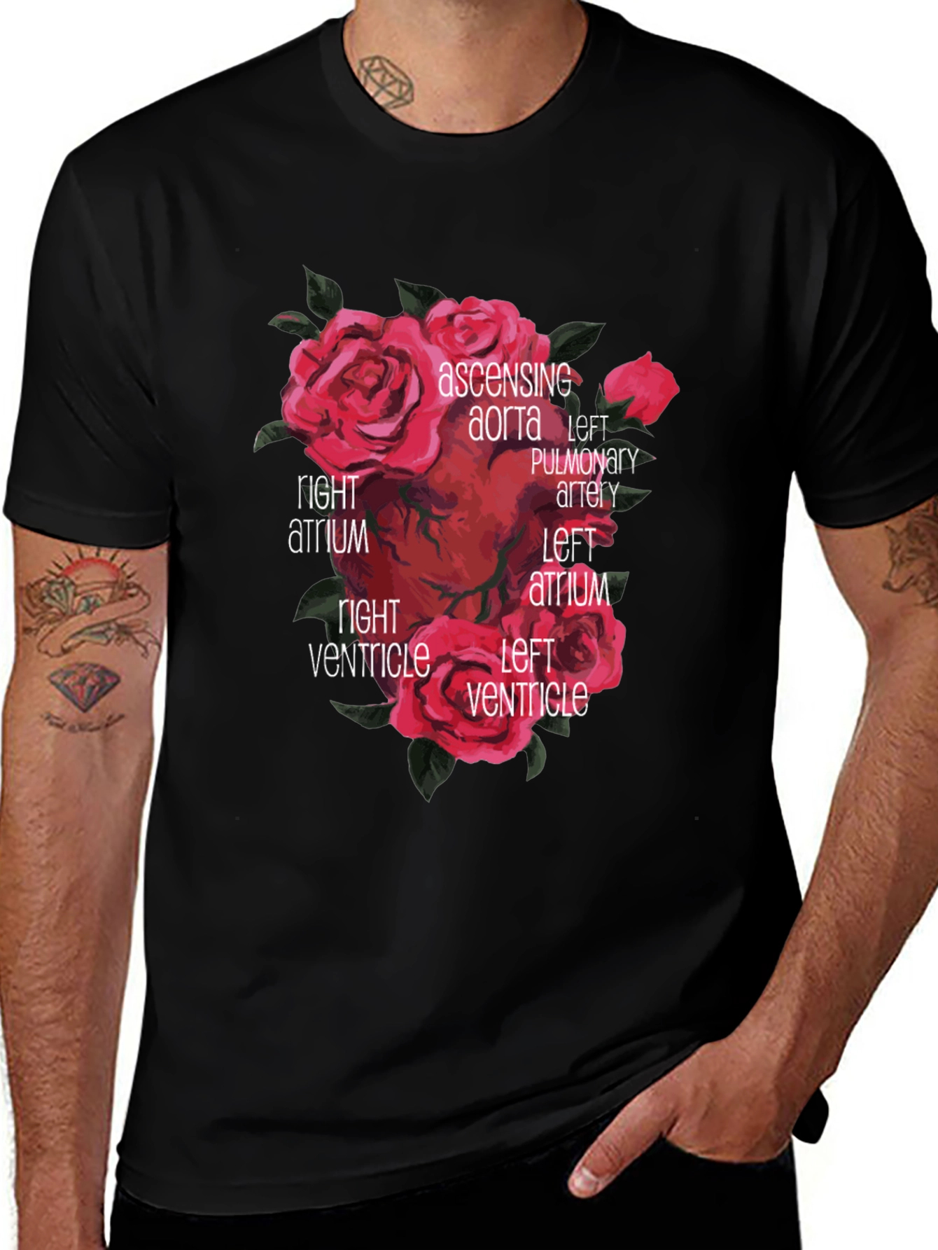 Anatomical Heart & Roses Graphic T-Shirt