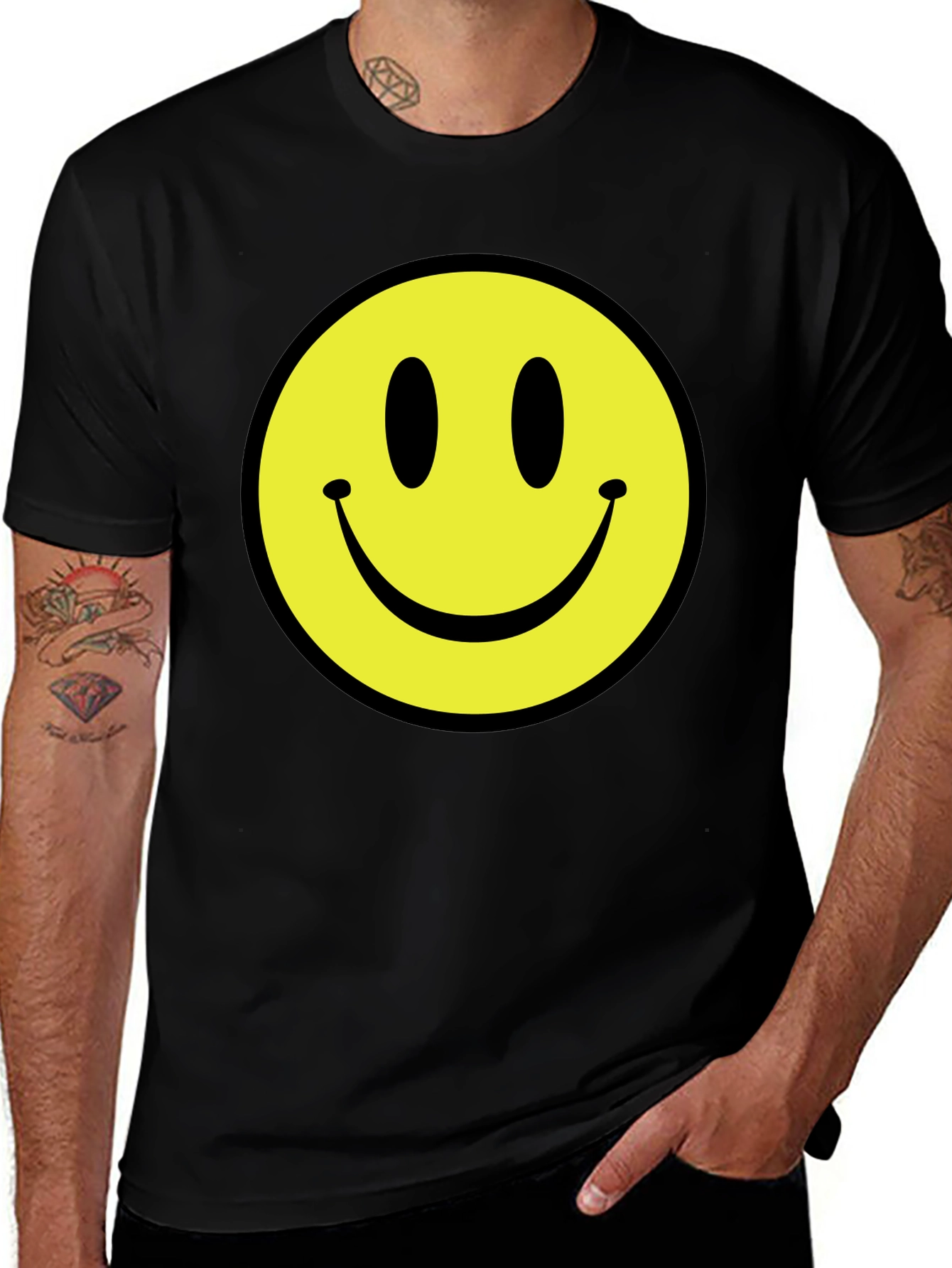 Variant 8 of Smiley Face Black T-Shirt - Happy Graphic Tee