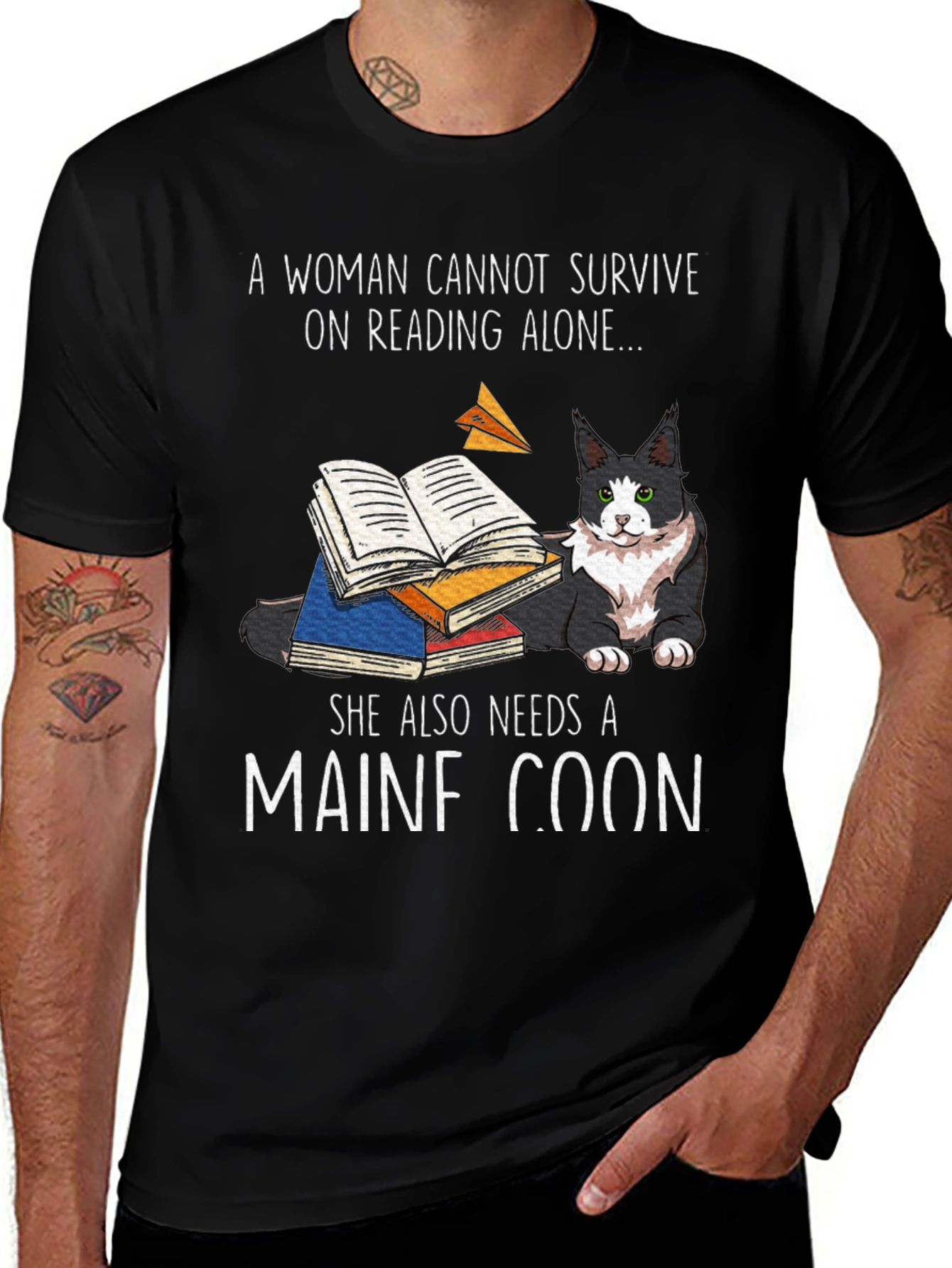 Variant 14 of Maine Coon Cat & Books Graphic T-Shirt