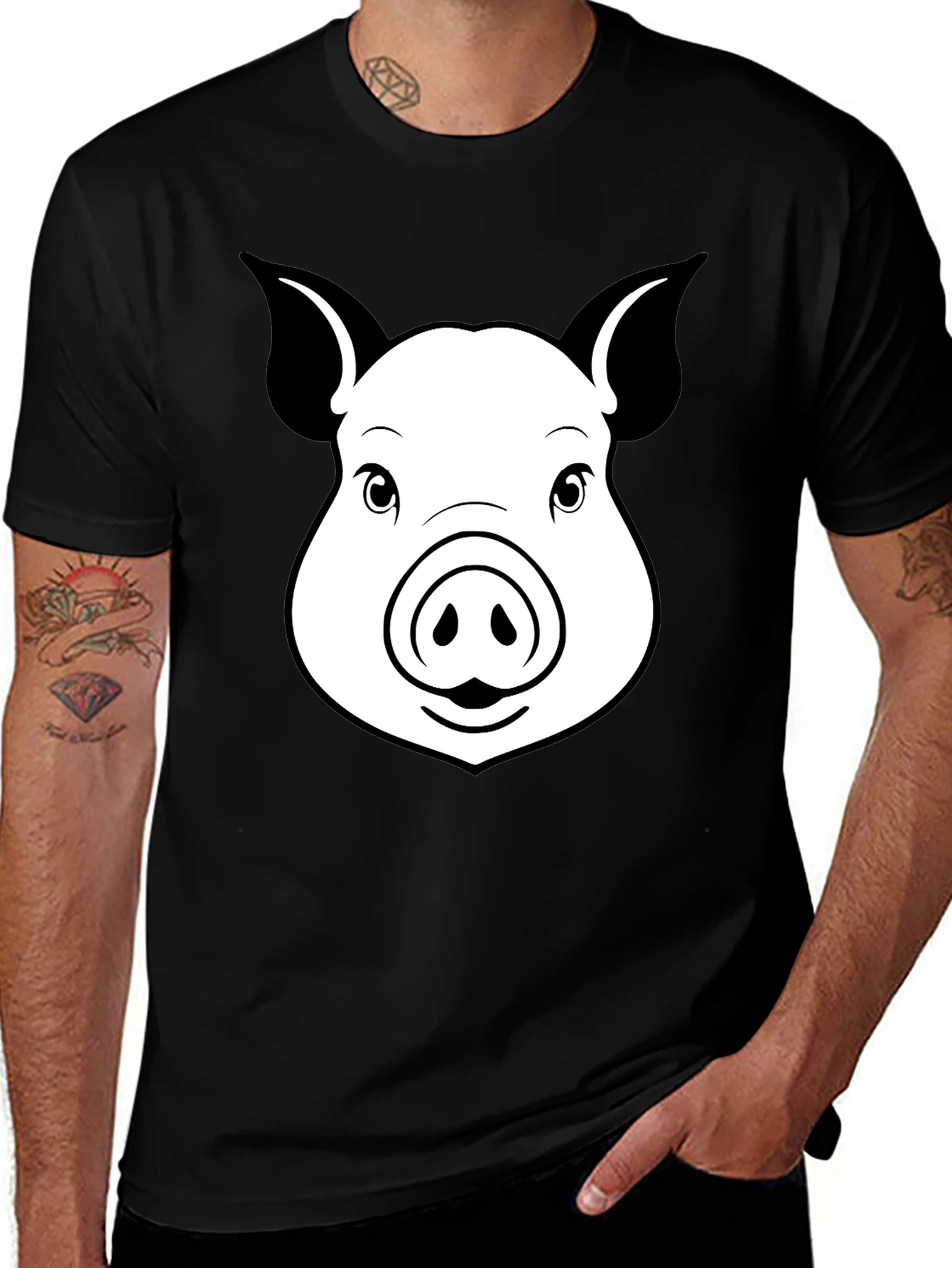 Variant 23 of Pig Face Graphic T-Shirt - Unisex Black Tee
