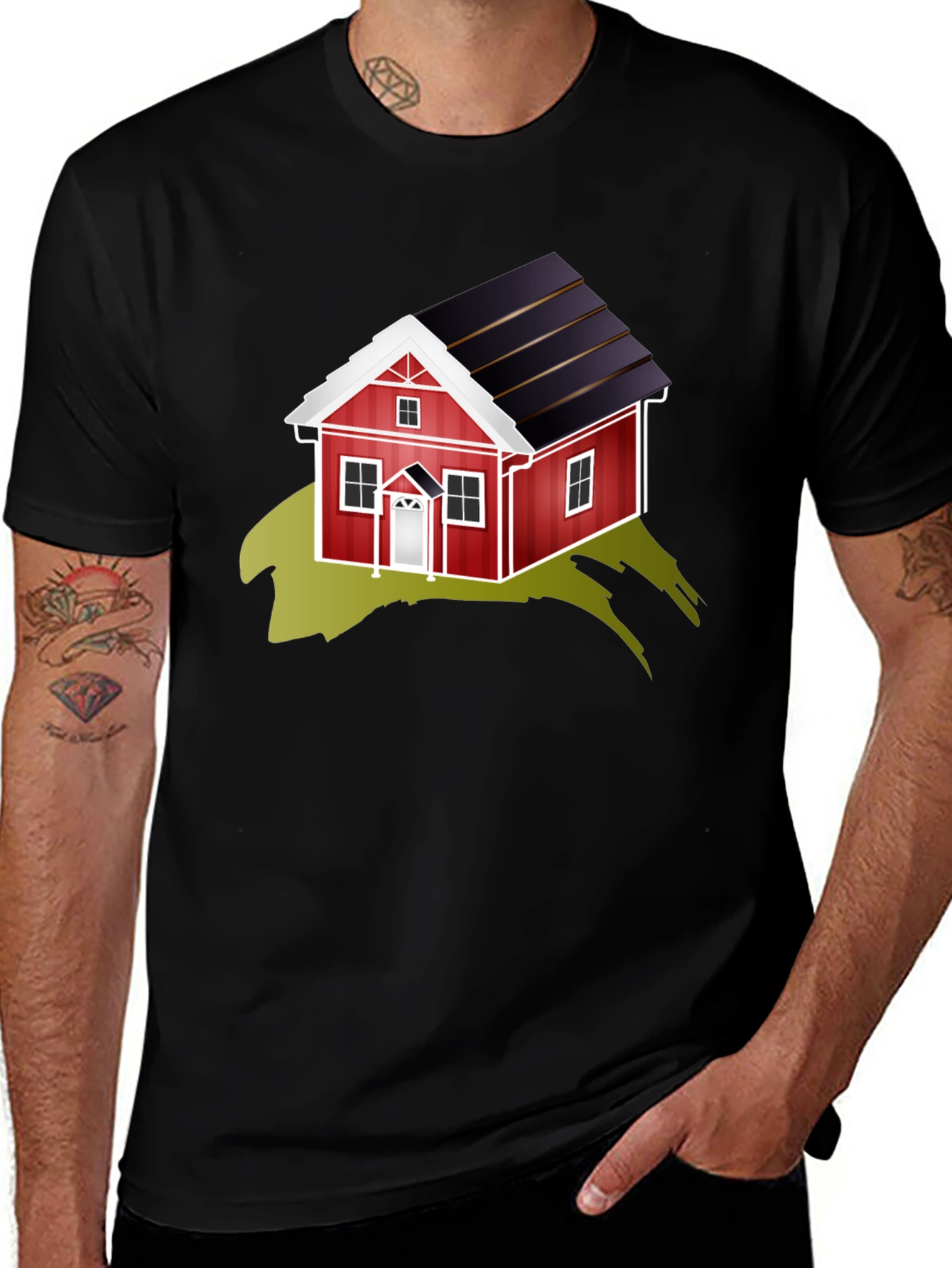 Variant 28 of Quirky House Graphic Tee - Soft Black Cotton Blend