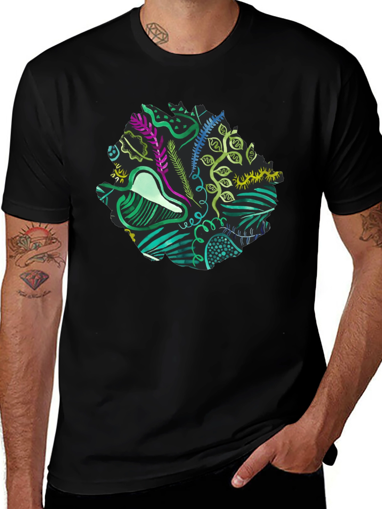 Abstract Nature Graphic Black T-Shirt