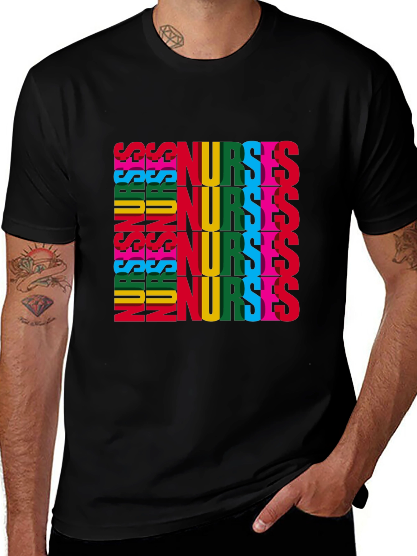 Variant 23 of Nurses Retro T-Shirt - Colorful Stacked Design