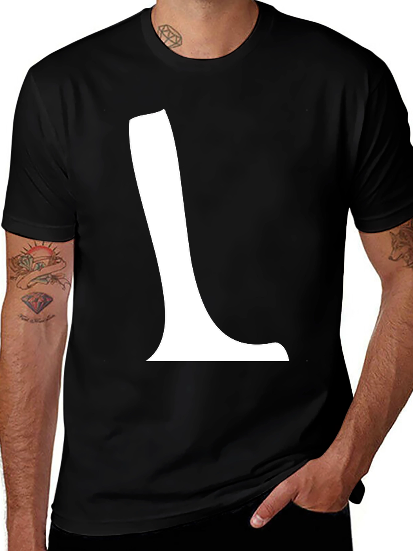 Variant 5 of Black T-Shirt with White 'L' Graphic