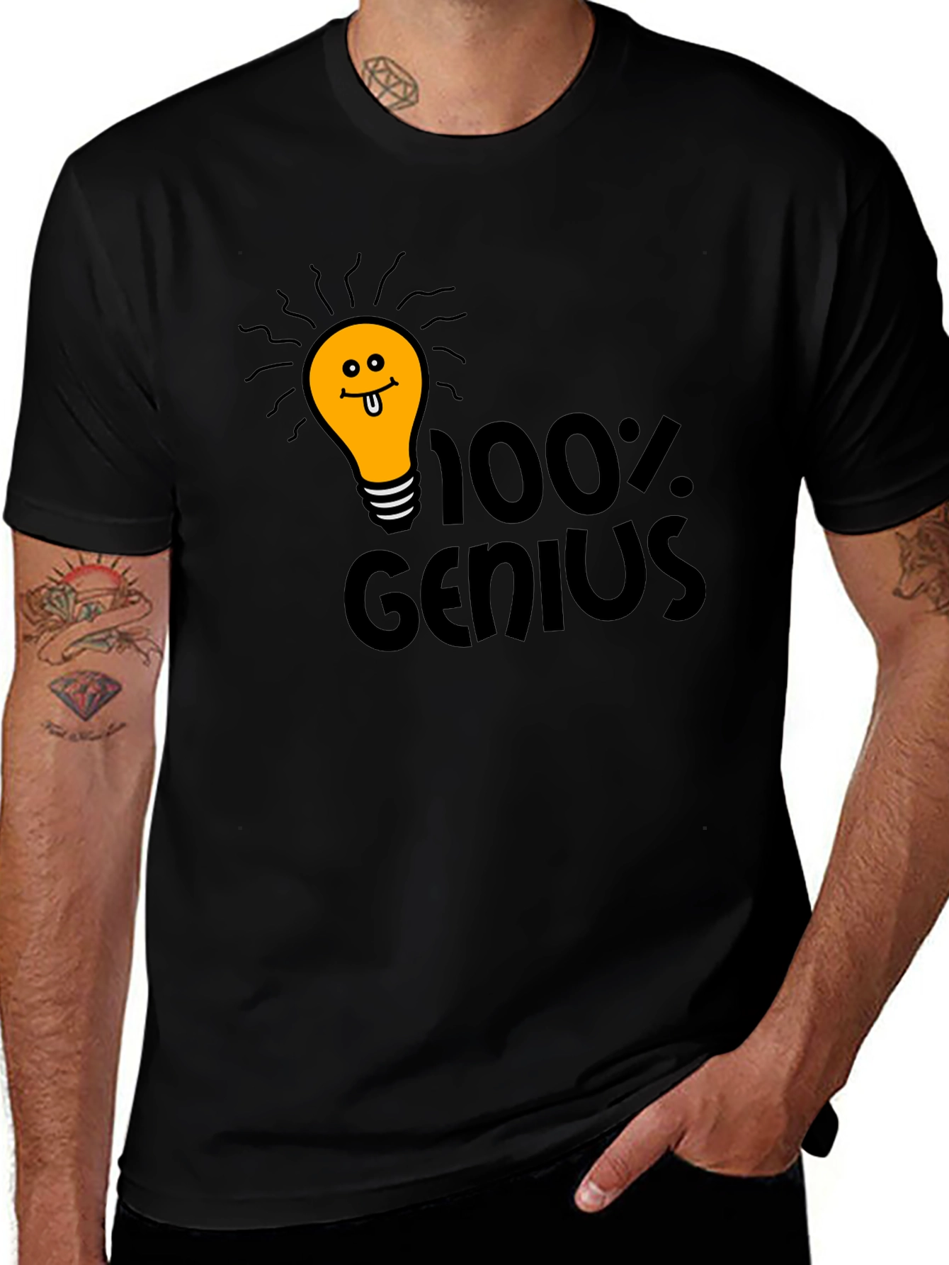 100% Genius Light Bulb Graphic Black T-Shirt